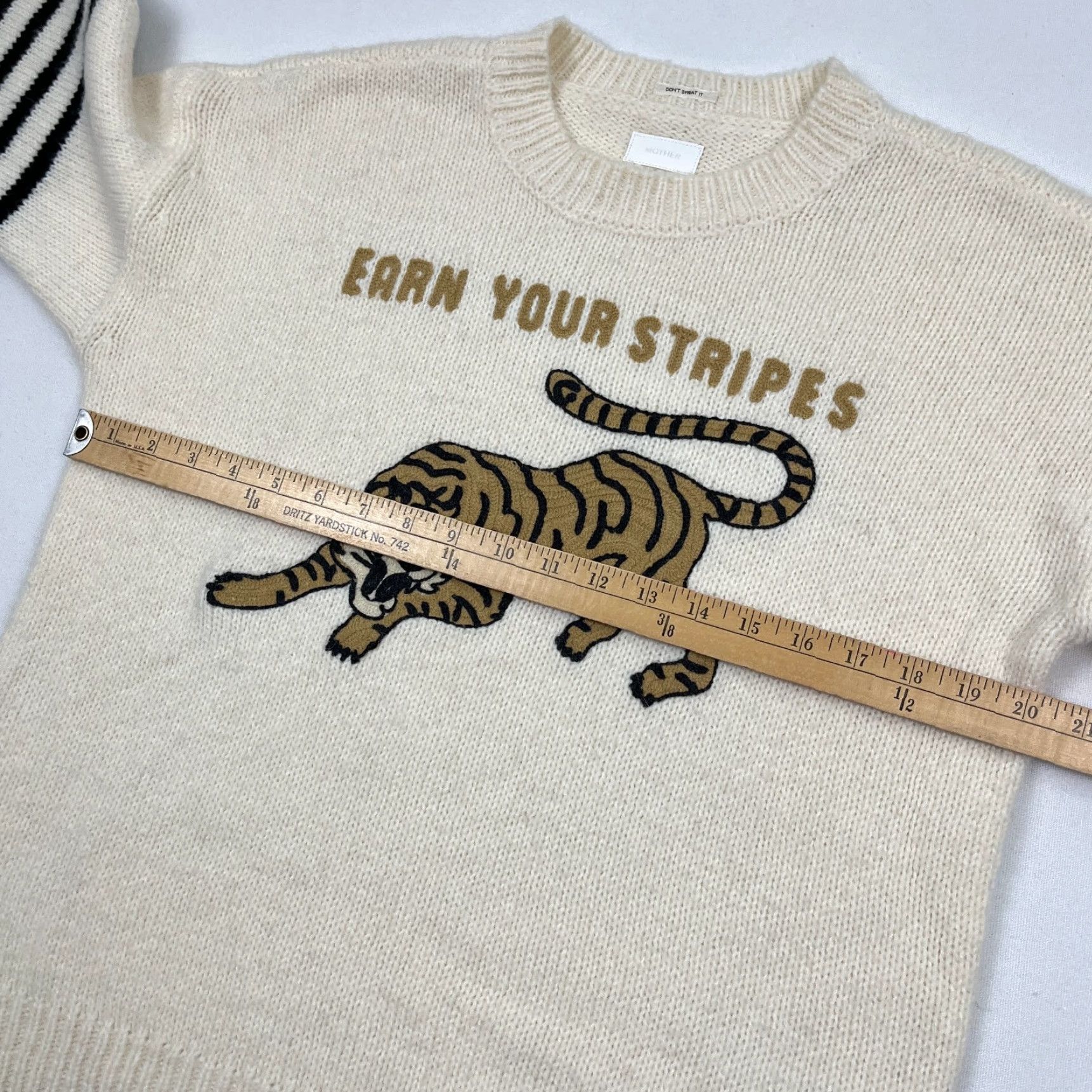 MOTHER VINTAGE Mother Earn Your Stripes Jumper Sweater Womens Small Cream Tiger Alpaca Crewneck Size S / US 4 / IT 40 - 7 Thumbnail
