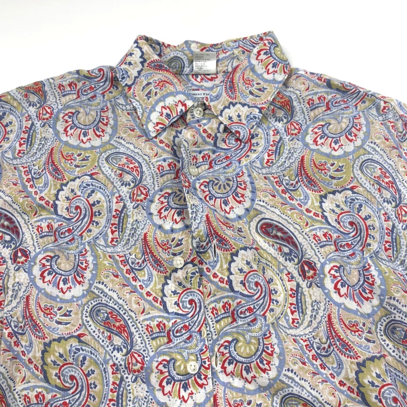 Vintage Robert Friedman 16/33 MED 100% Linen Italy Paisley Mens Button LS Shirt Blue Size US M / EU 48-50 / 2 - 2 Thumbnail
