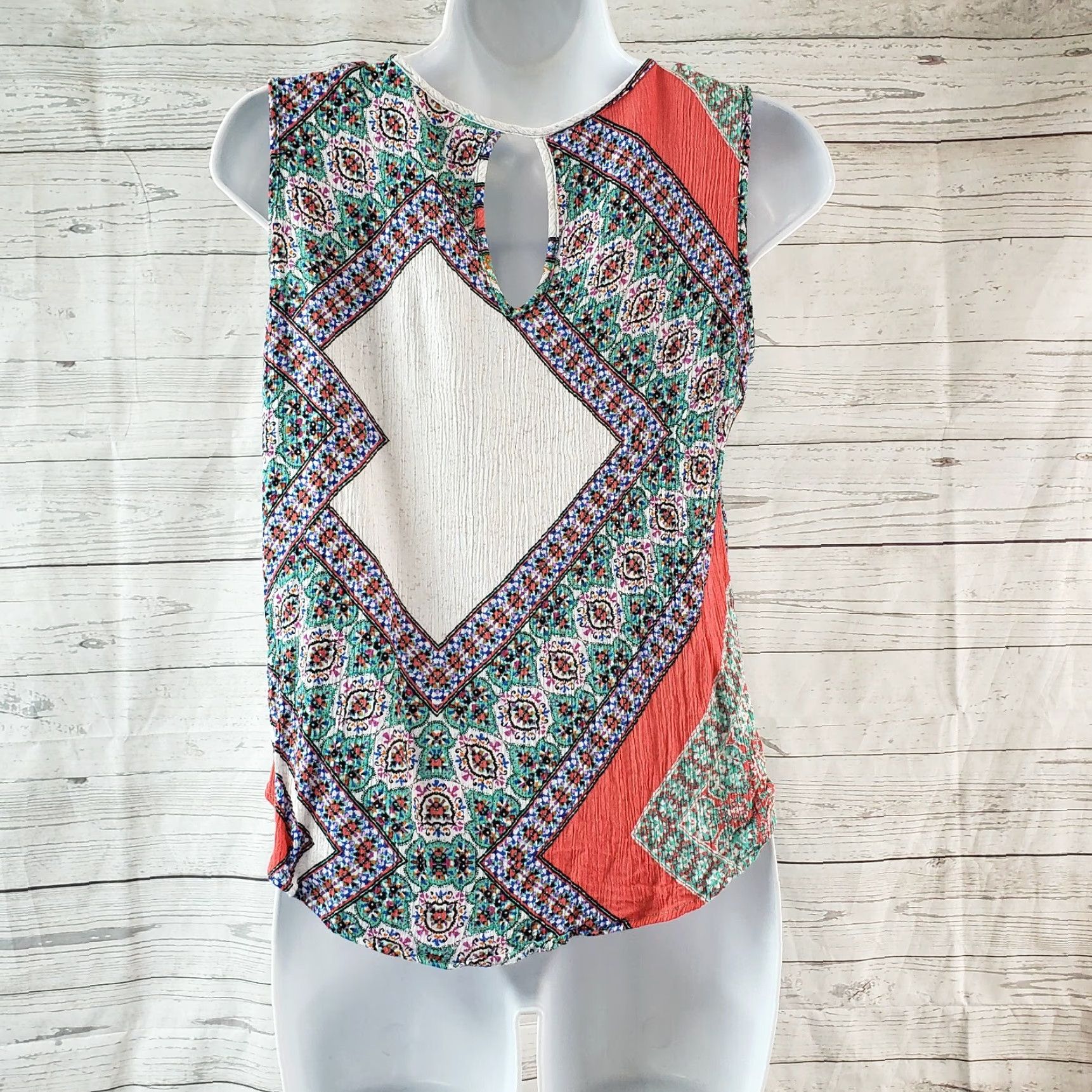 Pinko Renee C Womens Blouse Shirt Sleeveless Pink Teal Round Neck Size L Rayon Size L / US 10 / IT 46 - 4 Thumbnail