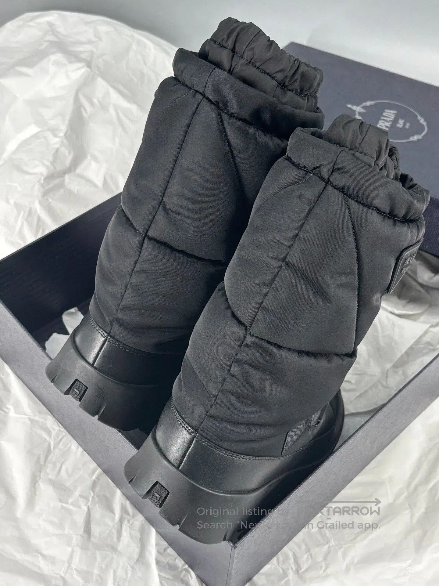 prada men's snow boots with nylon material.