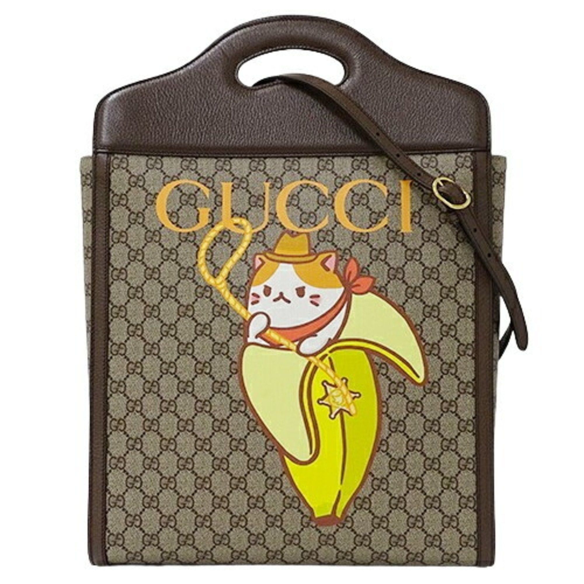 image of Gucci Bag Women's Handbag Tote Shoulder 2Way GG Supreme Brown Beige 703793 Bananya Collaboration in