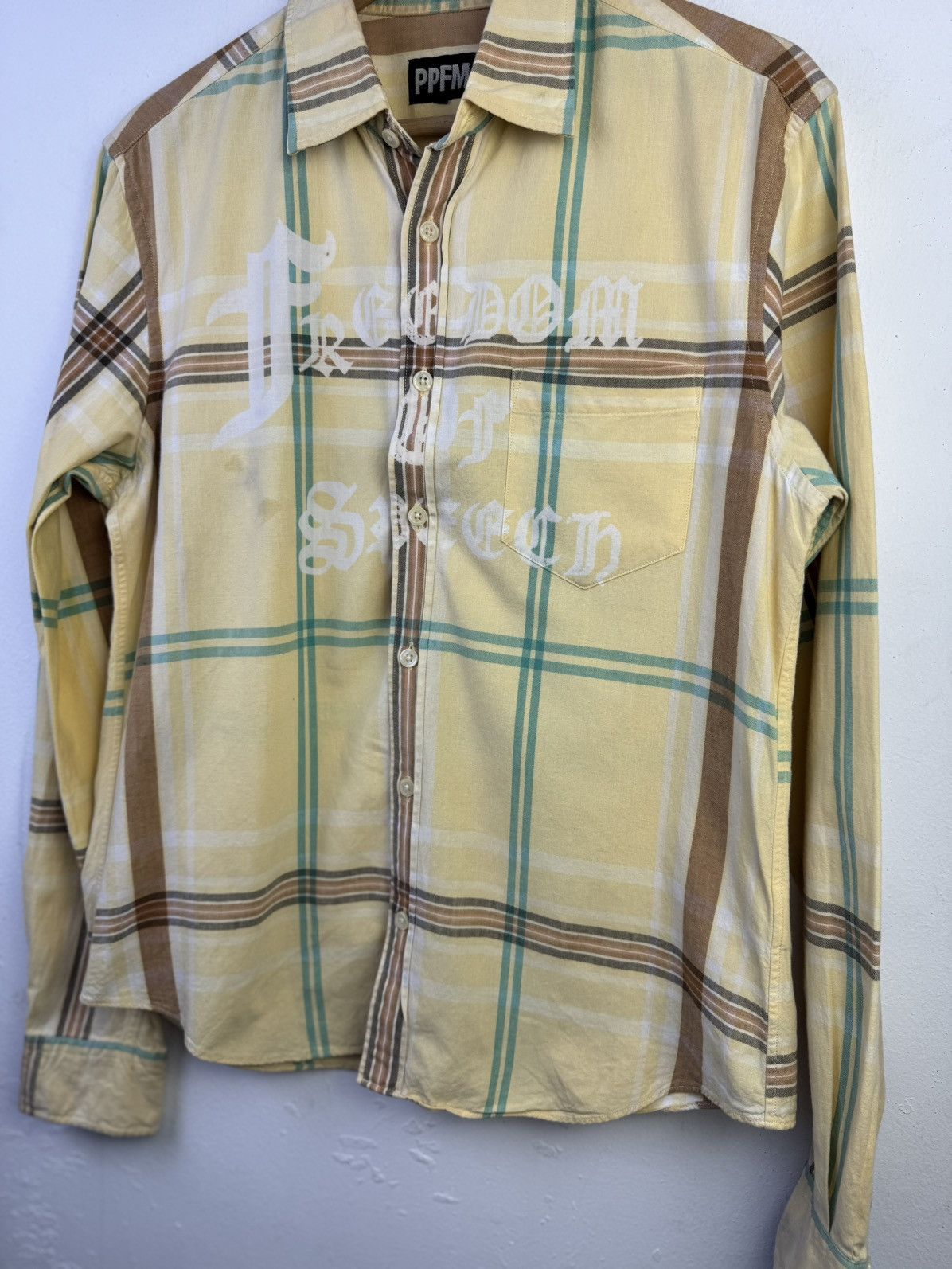 Japanese Brand PPFM check flannel shirt with a white graphic print Size L / US 10 / IT 46 - 5 Thumbnail