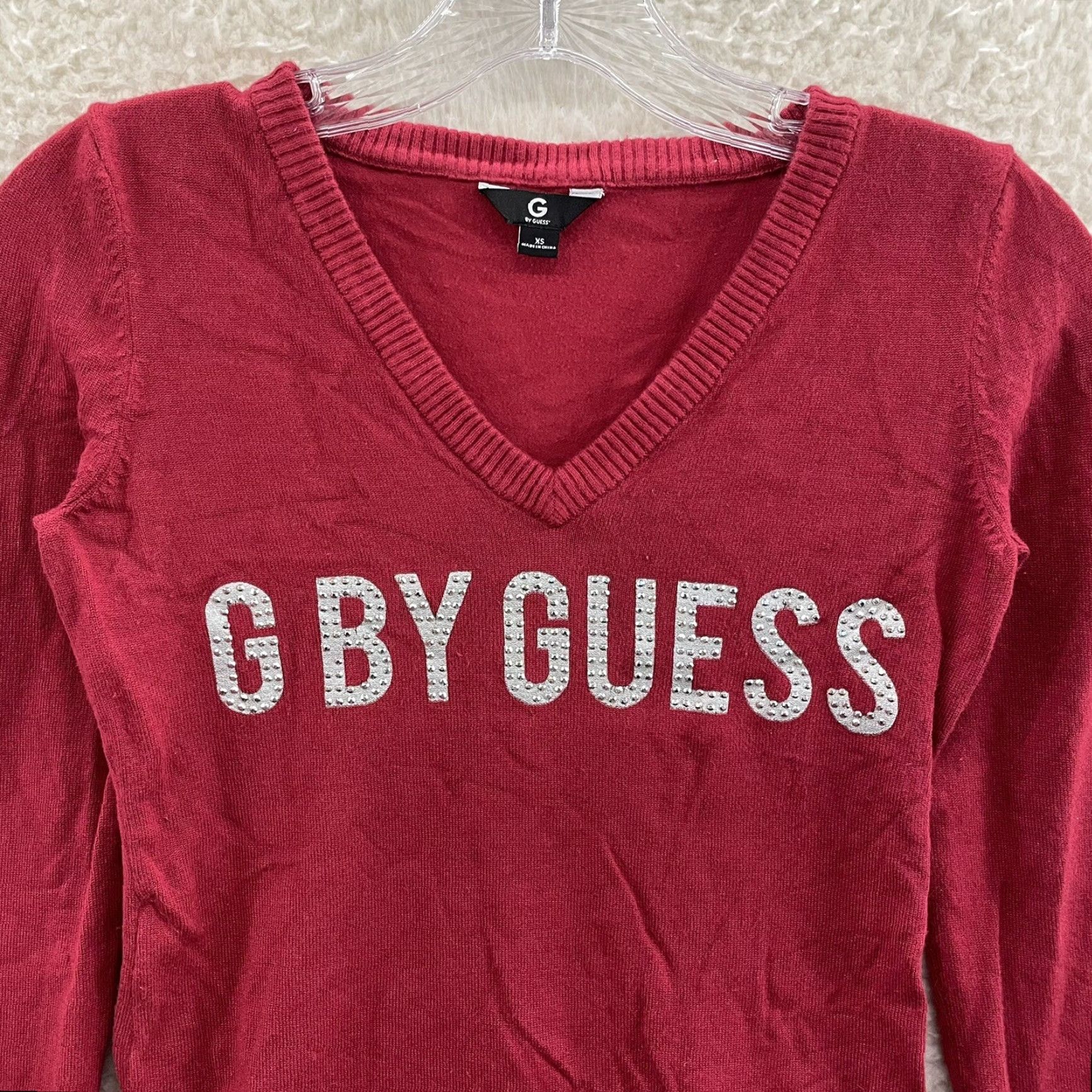 Guess VINTAGE Guess Top Xs Small Red Studded Logo Spellout Long Sleeve McBling Shirt Womens XS Size XS / US 0-2 / IT 36-38 - 3 Thumbnail