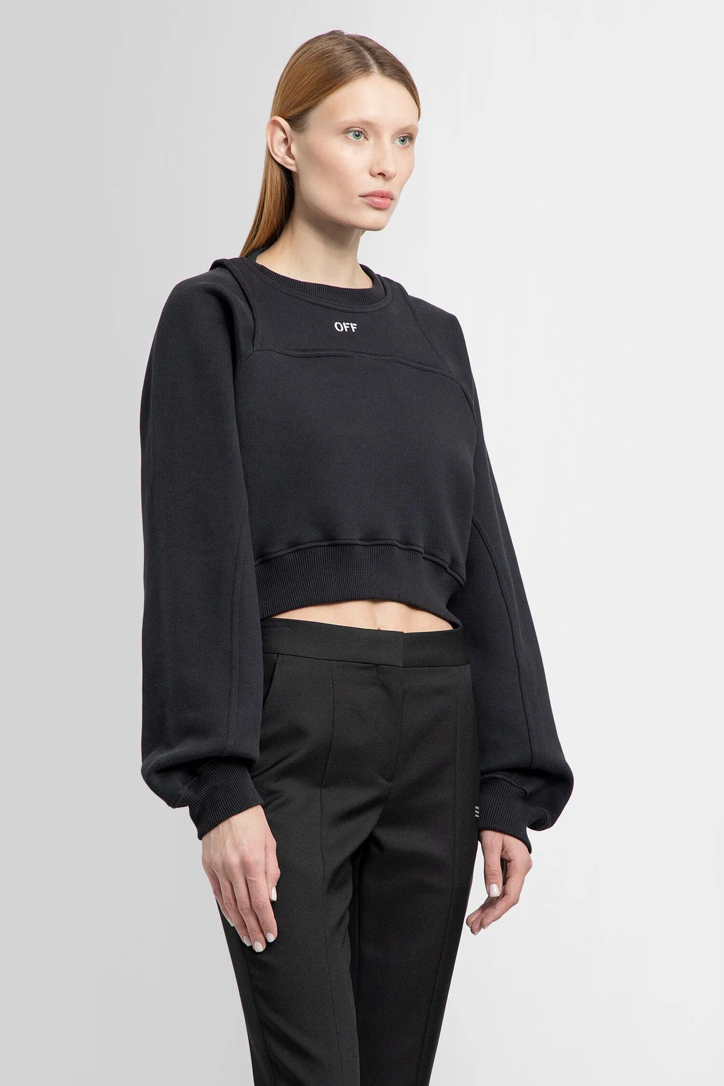 Off-White o1s22i1n0824 Cropped Crewneck Sweatshirt in Black Size M / US 6-8 / IT 42-44 - 2 Thumbnail