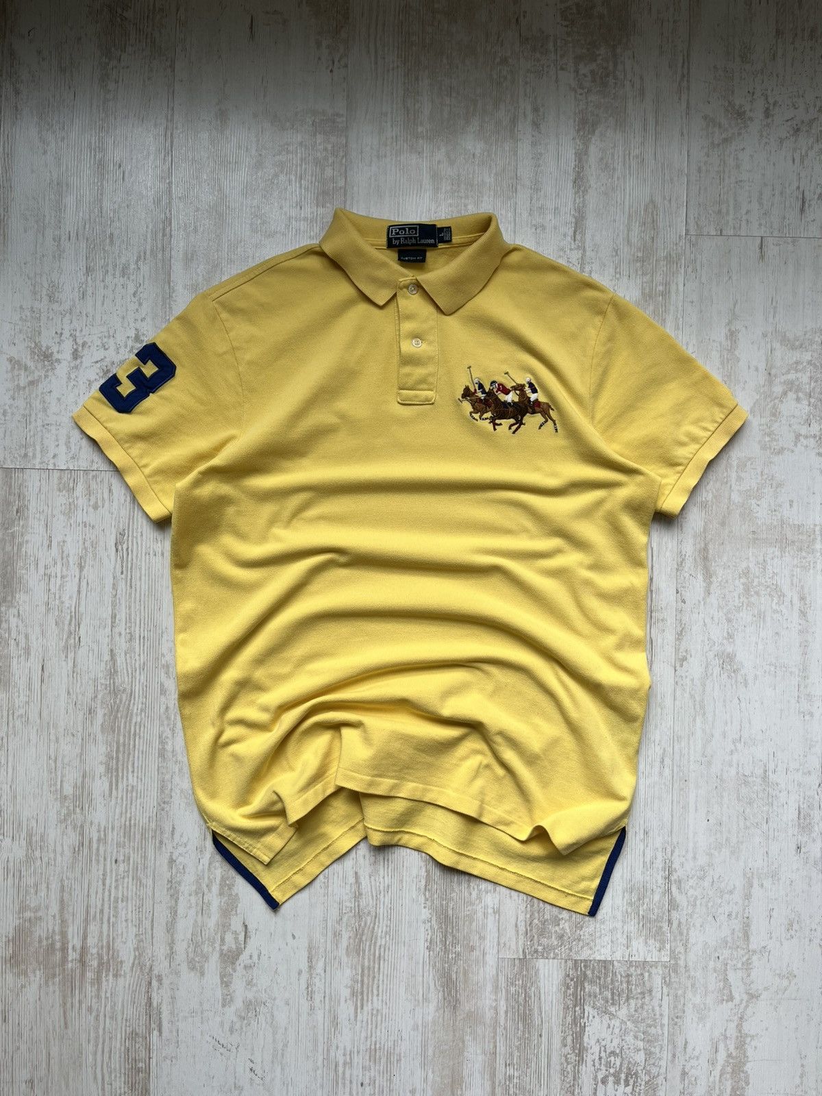Polo Ralph Lauren × Vintage POLO RL Yellow Triple Pony Embroidered Polo T Shirt Y2K Hype Size US L / EU 52-54 / 3 - 1 Thumbnail