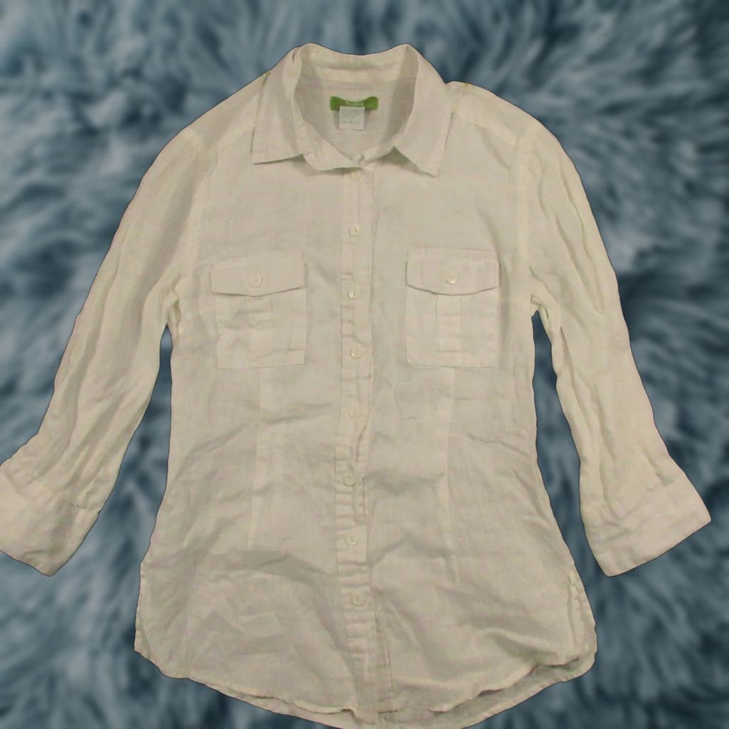 Vintage Pulp Shirt White Linen Womens Small 3/4 Sleeve Button Front Blouse Cottage Size S / US 4 / IT 40 - 1 Thumbnail
