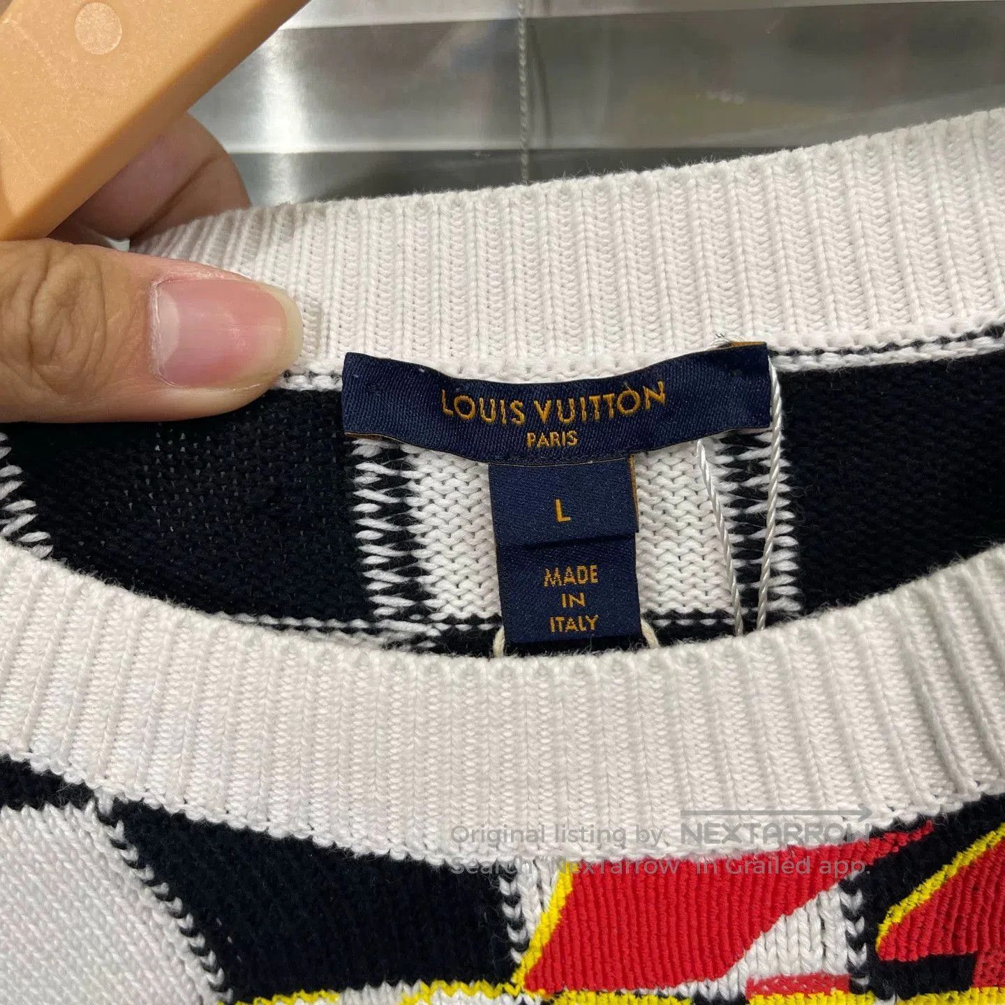 Louis Vuitton White Checkered Graphic Print Sweater. Size US L / EU 52-54 / 3 - 3 Thumbnail