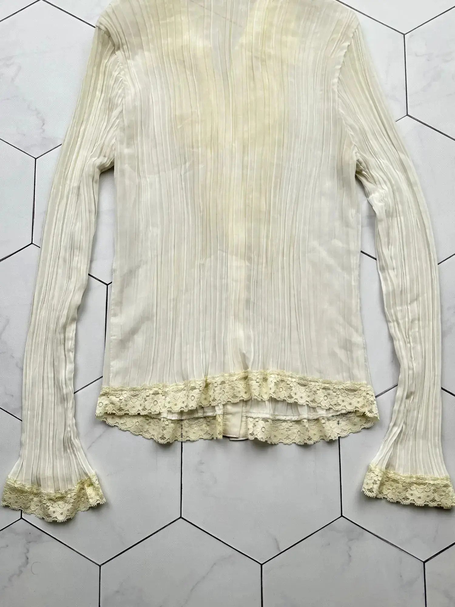 Japanese Brand Vintage Mesh Plisse Blouse (B534)E2 Size S / US 4 / IT 40 - 8 Thumbnail