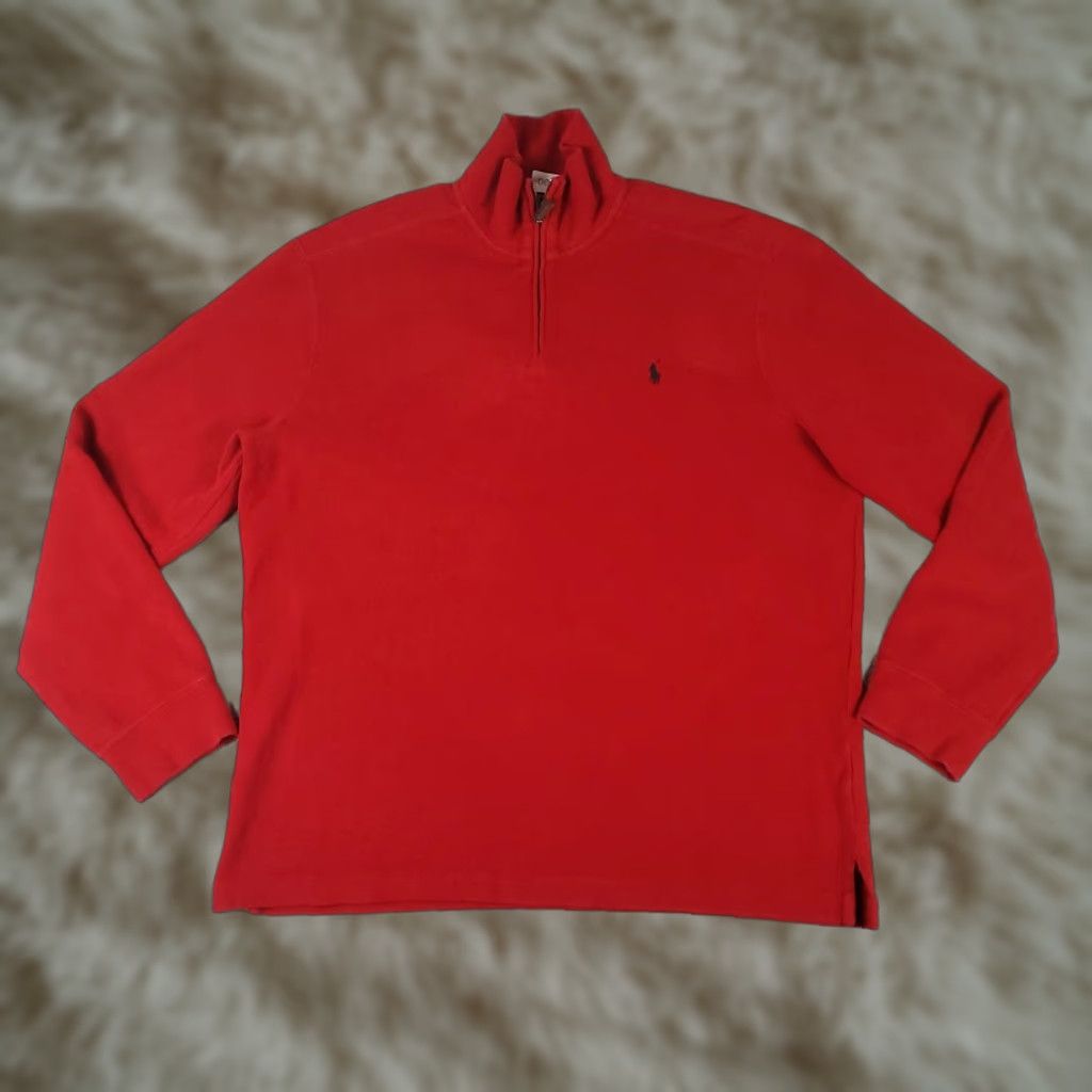 Polo Ralph Lauren Ralph Lauren Men's XL Red Cotton 1/4 Zip Pullover Sweater Knitted Mock Neck Classic Size US XL / EU 56 / 4 - 1 Thumbnail