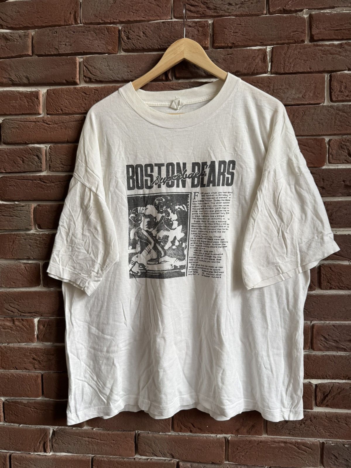 Vintage 90s Chicago Bears T Shirt NFL XL white newspaper