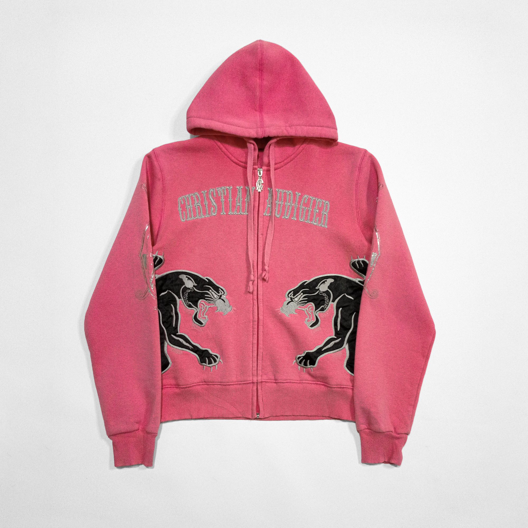 Vintage panther embroidered hoodie M PINK ED HARDY | Grailed