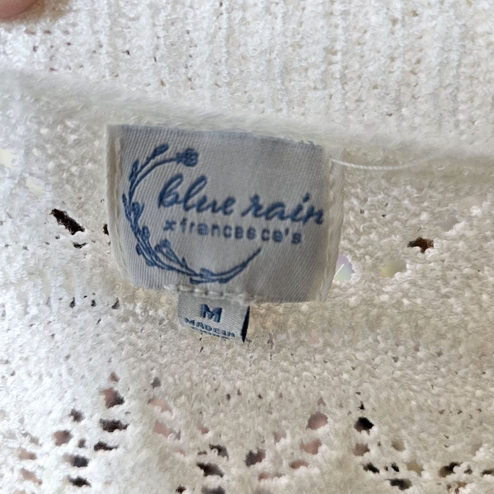 Vintage Blue Rain Cardigan Women's M White Cropped Long Sleeve Knit V-Neck Button All Seasons Modern Size M / US 6-8 / IT 42-44 - 7 Thumbnail