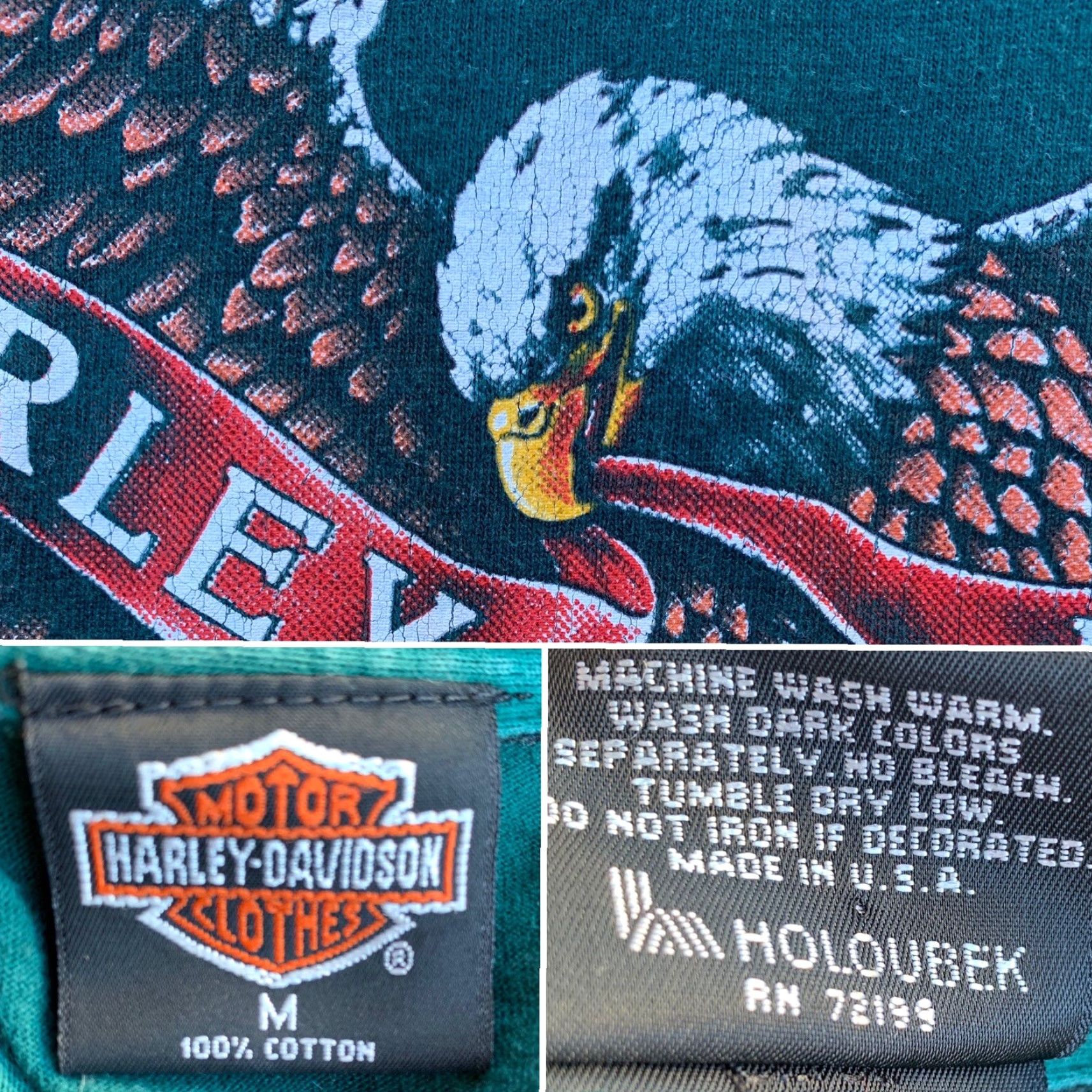 Harley Davidson VINTAGE Harley-Davidson USA Eagle T-Shirt Men Size M Green 1989 Single Stitch Graphic Tee Size US M / EU 48-50 / 2 - 2 Thumbnail