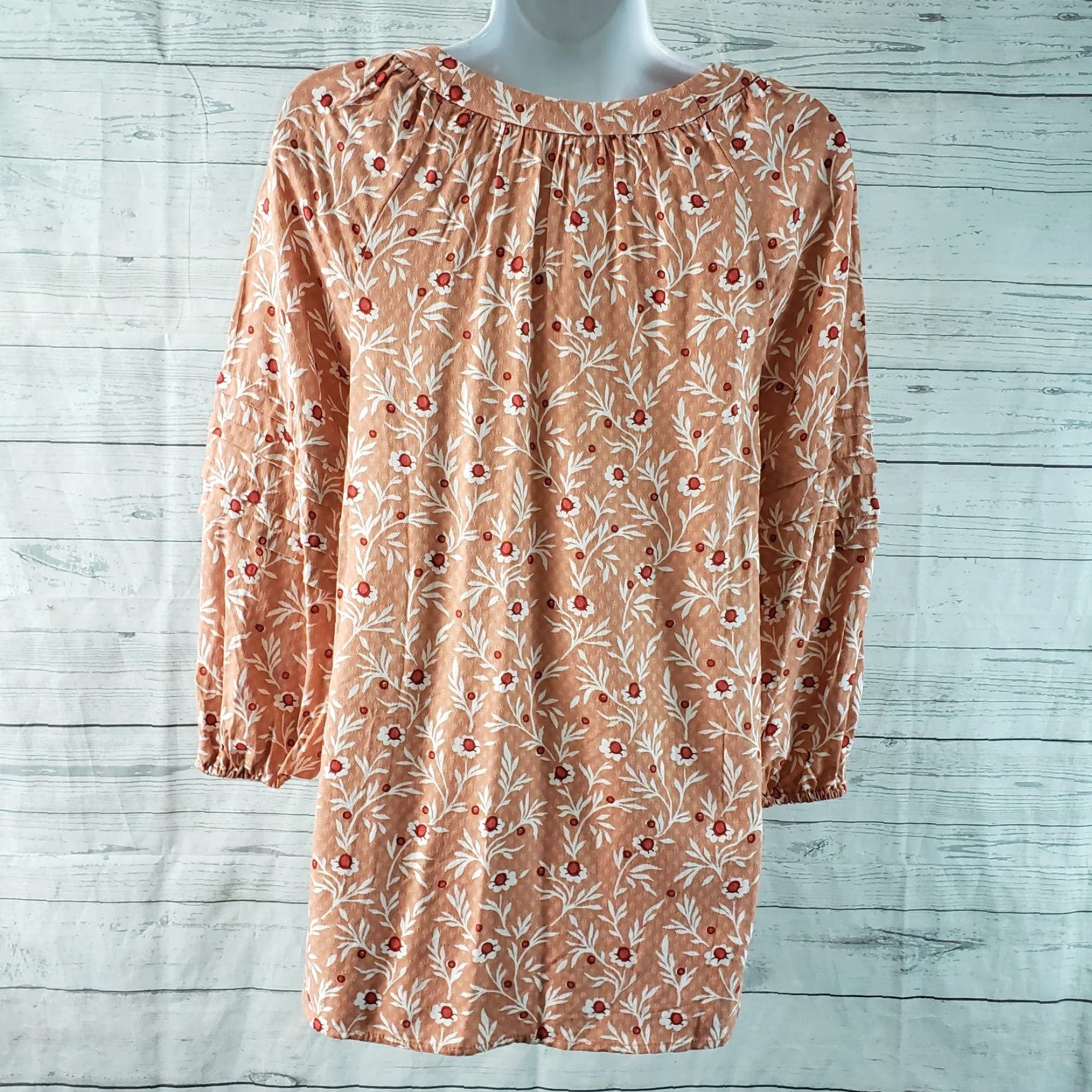 Vintage VINTAGE Isabel Maternity Womens Top XS Red White Floral Long Sleeve Rayon Size XS / US 0-2 / IT 36-38 - 4 Thumbnail