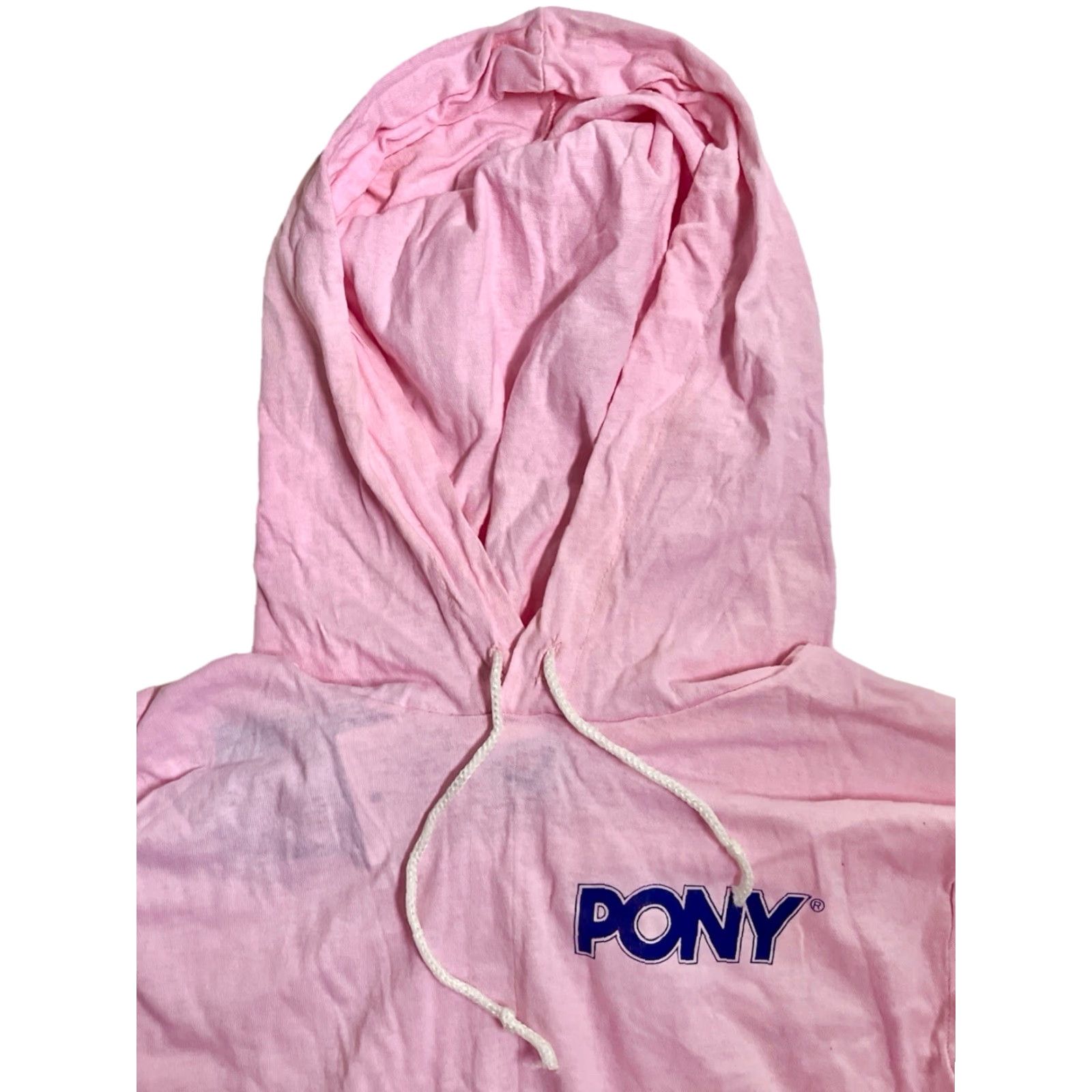 PONY VINTAGE PONY Hoodie Womens Small NWT Deadstock 90s 100% Cotton Pink Navy Logo Pullover Kangaroo Pocket Made in USA Womens Size S / US 4 / IT 40 - 4 Thumbnail