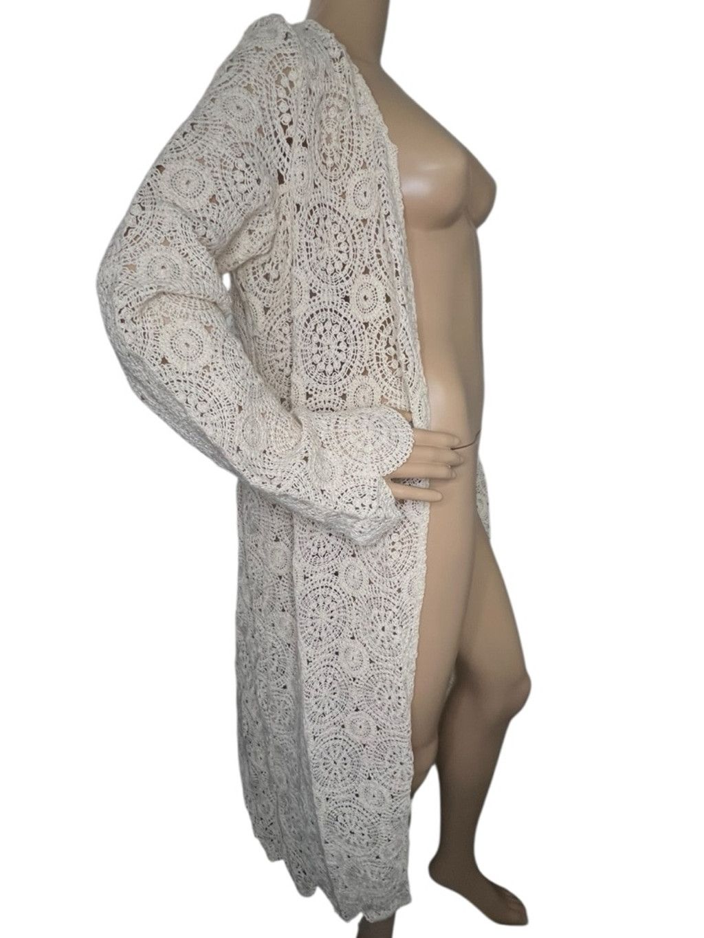 Miss Me Miss Me Cream Boho Crochet Lace Long Sleeve Duster Cardigan Size S / US 4 / IT 40 - 2 Thumbnail