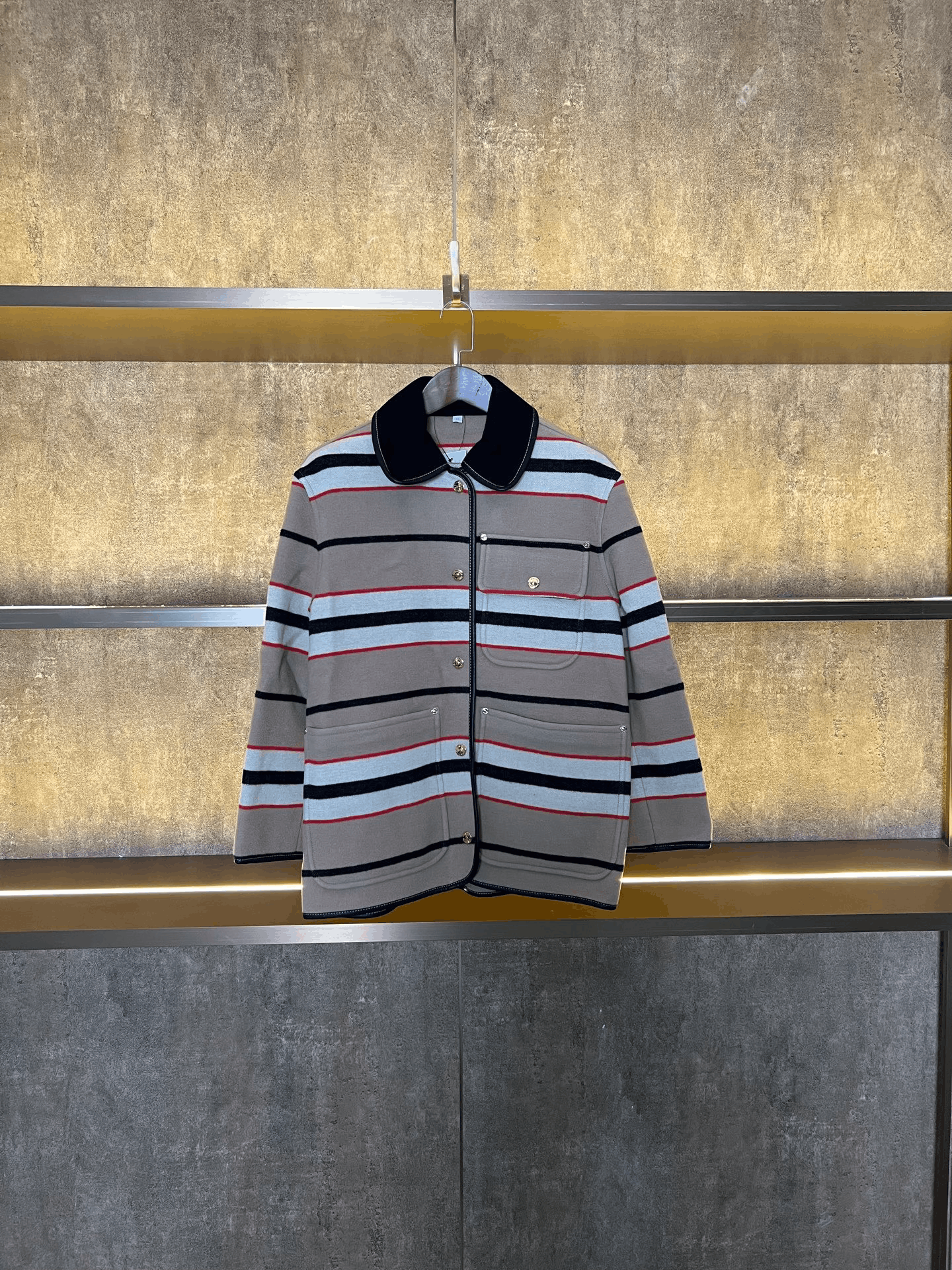 Burberry Burberry Striped Wool Coat Size S / US 4 / IT 40 - 1 Thumbnail