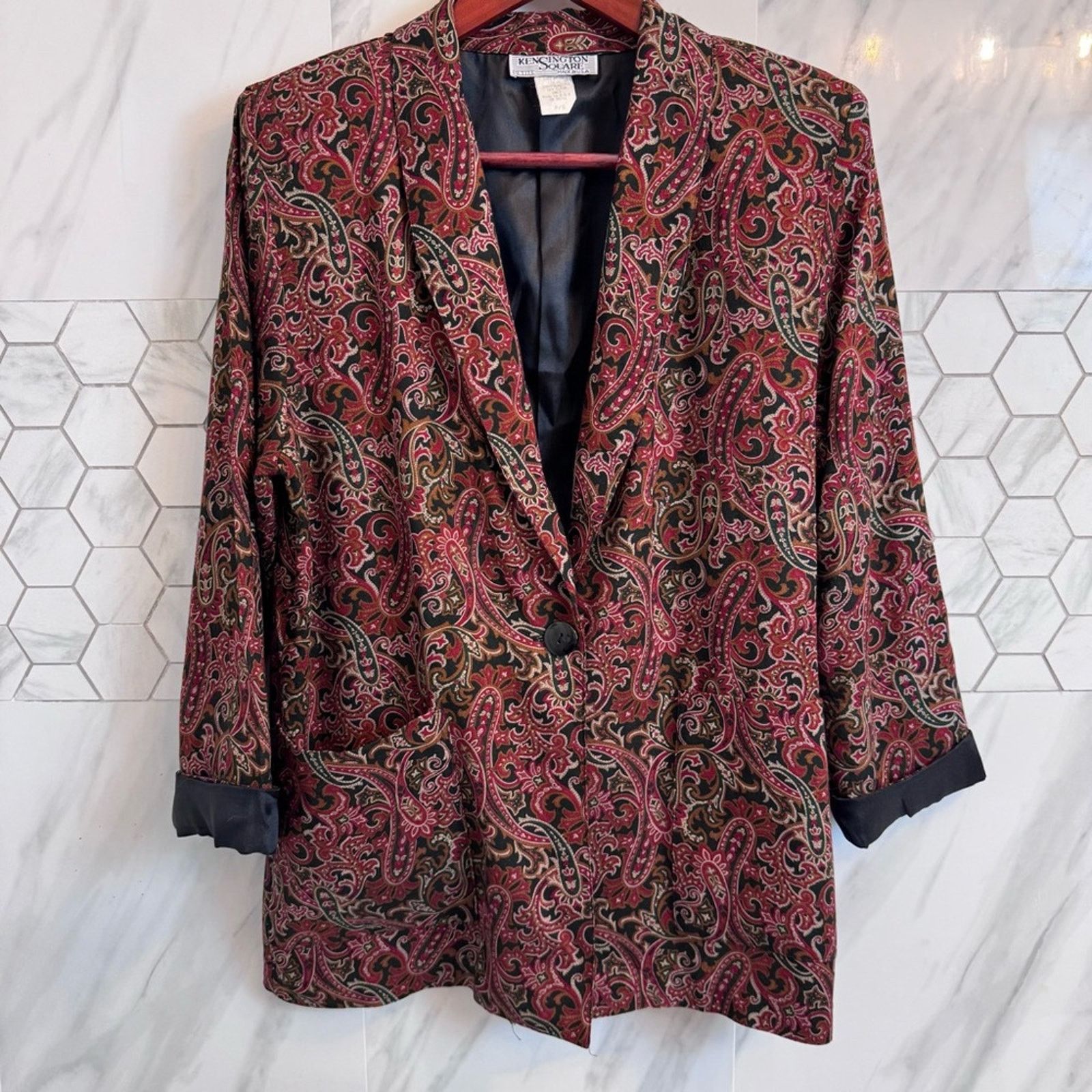 Vintage Vintage Rust Black Paisley Satin Cuff Button Blazer Womens S Size S / US 4 / IT 40 - 11 Thumbnail