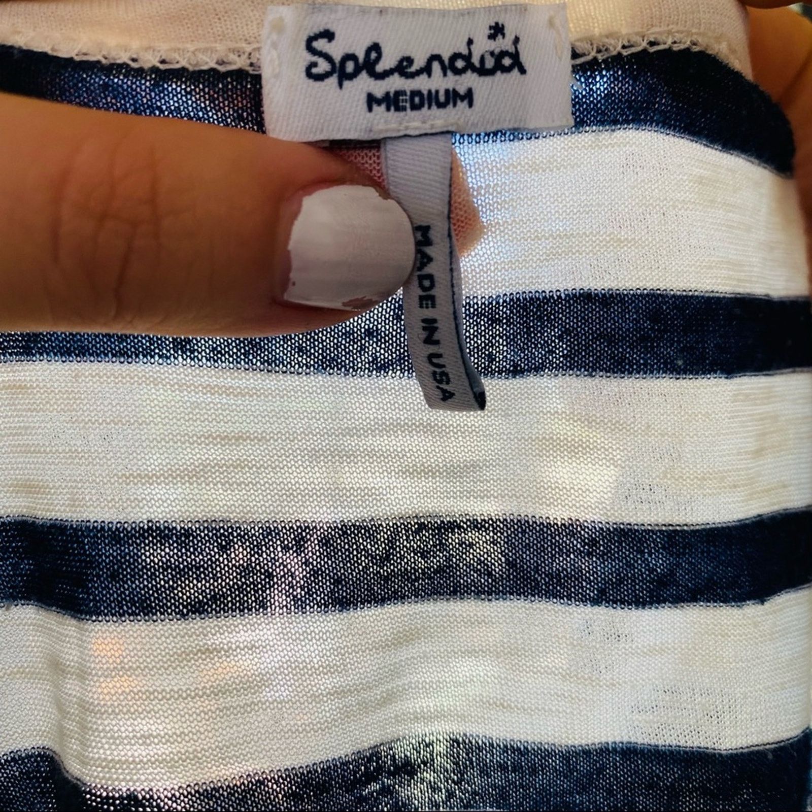 Anthropologie ANTHROPOLOGIE SPLENDID White Navy Blue Striped Tee Shirt Top Size M / US 6-8 / IT 42-44 - 7 Thumbnail