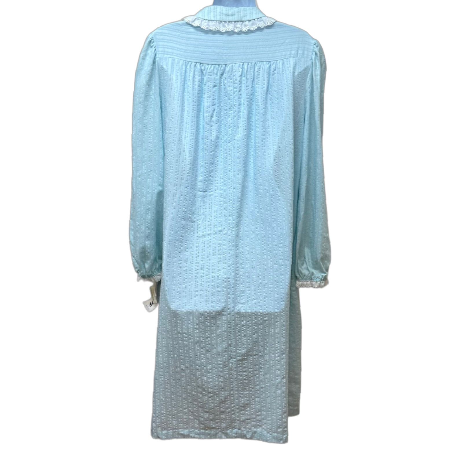 Vintage VINTAGE Miss Elaine Blue Lace Ruffle Housecoat Robe Snap Front L Union Made in USA NEW NOS Sh y Size ONE SIZE - 1 Thumbnail