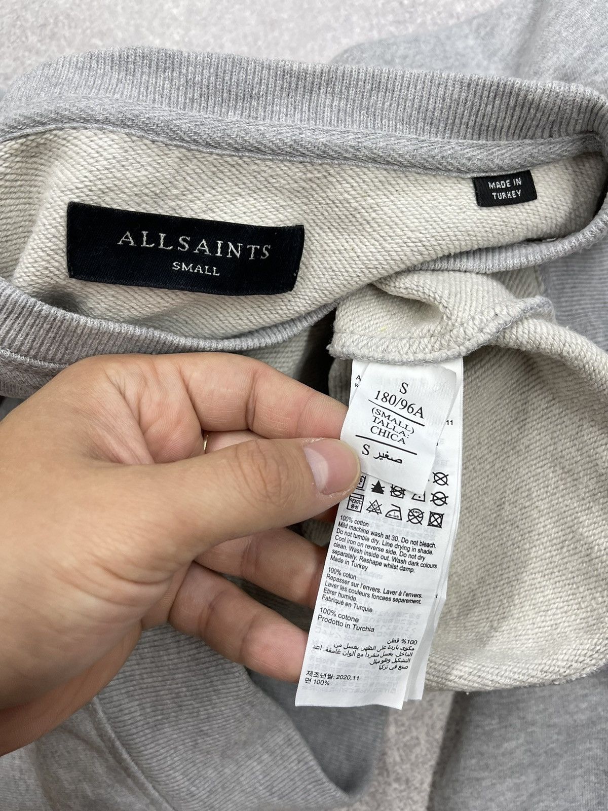 Allsaints Mens AllSaints Raven Crewneck Sweatshirt Grey Size US S / EU 44-46 / 1 - 6 Thumbnail