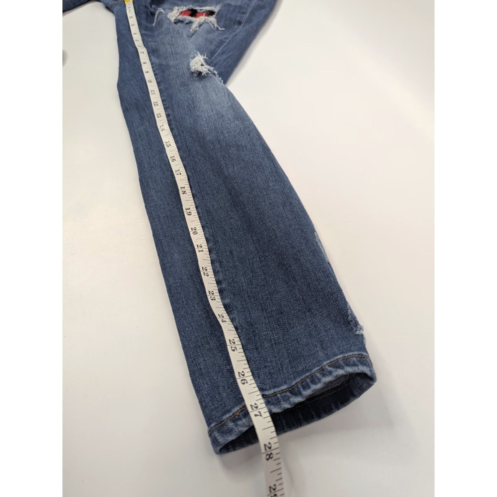 Denime Judy Blue Jeans Womens 13/31 Skinny Distressed Buffalo Plaid Patch Denim JB88316 Denim Jeans Women Vintage: No Size 34" / US 12 / IT 48 - 5 Thumbnail