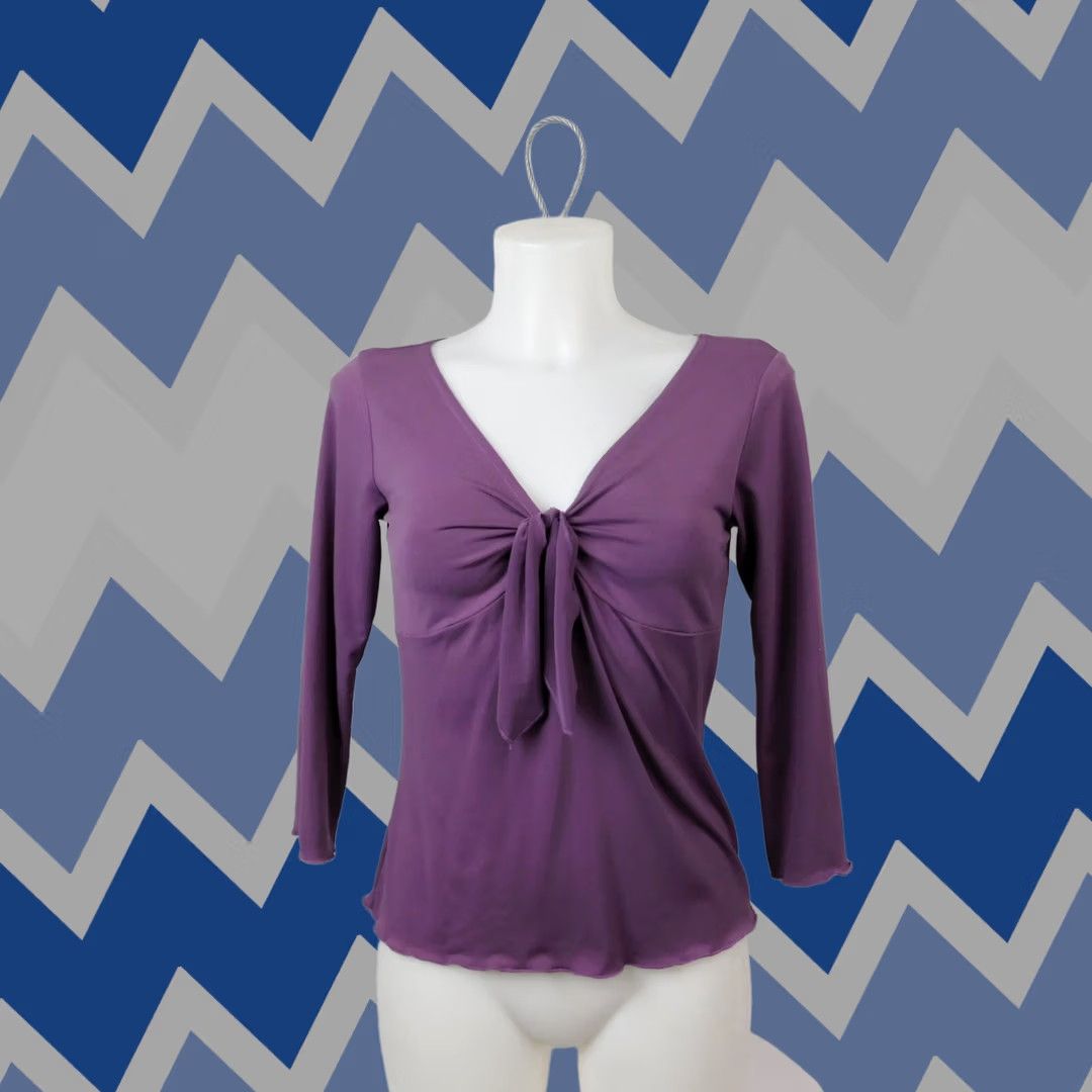 Vintage Paper Doll Purple 3/4 Sleeve V-Neck Knot-Front Top Blouse Shirt M Women Size M / US 6-8 / IT 42-44 - 1 Thumbnail