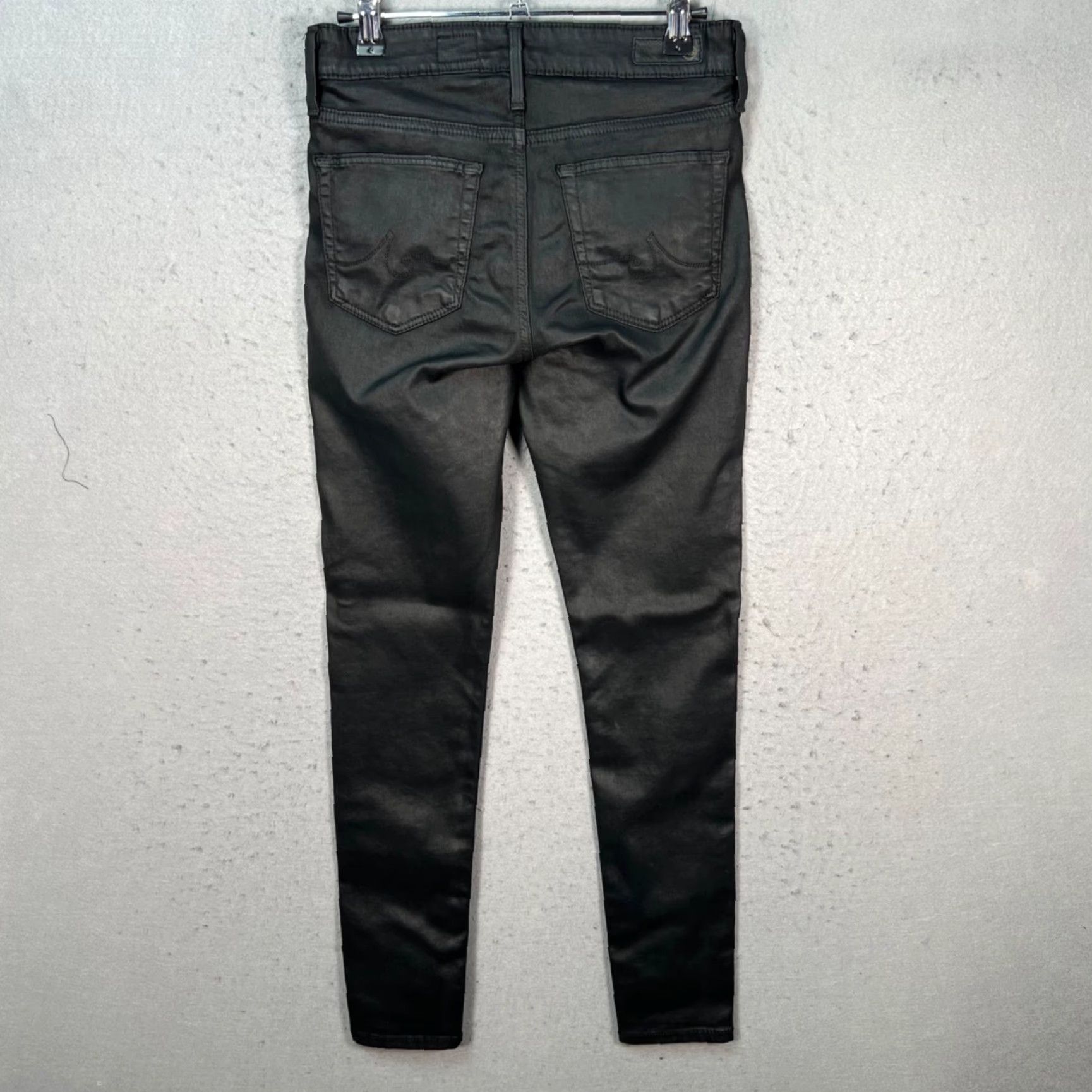 Vintage AG Adriano Goldschmied The Farrah Skinny Ankle High Rise Coated Black Denim Jeans Size 42" / US 20 - 2 Thumbnail