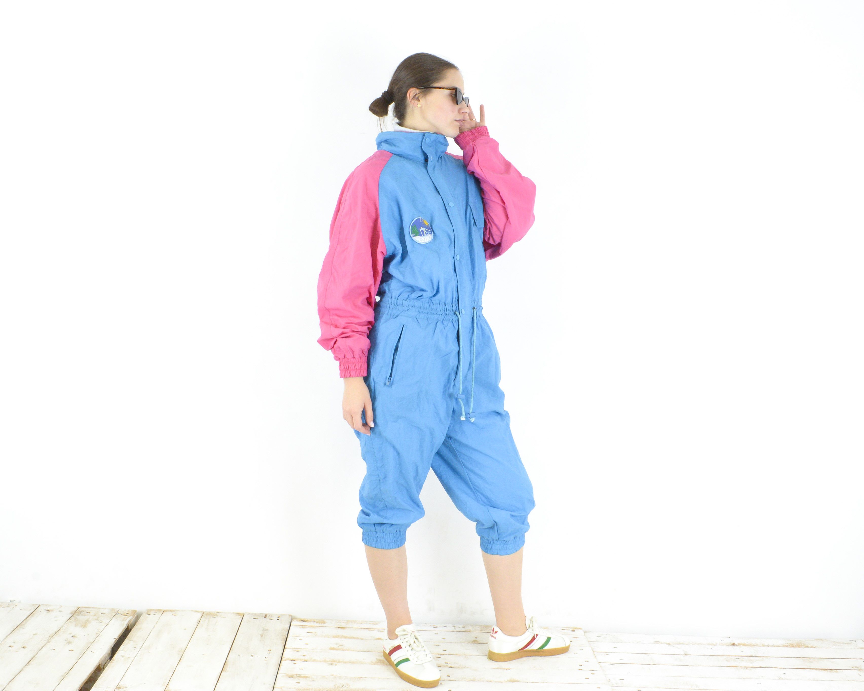 Vintage Loipe Ski Suit Women L Jumpsuit Overalls Coveralls Capri 80s Size 22" - 2 Thumbnail