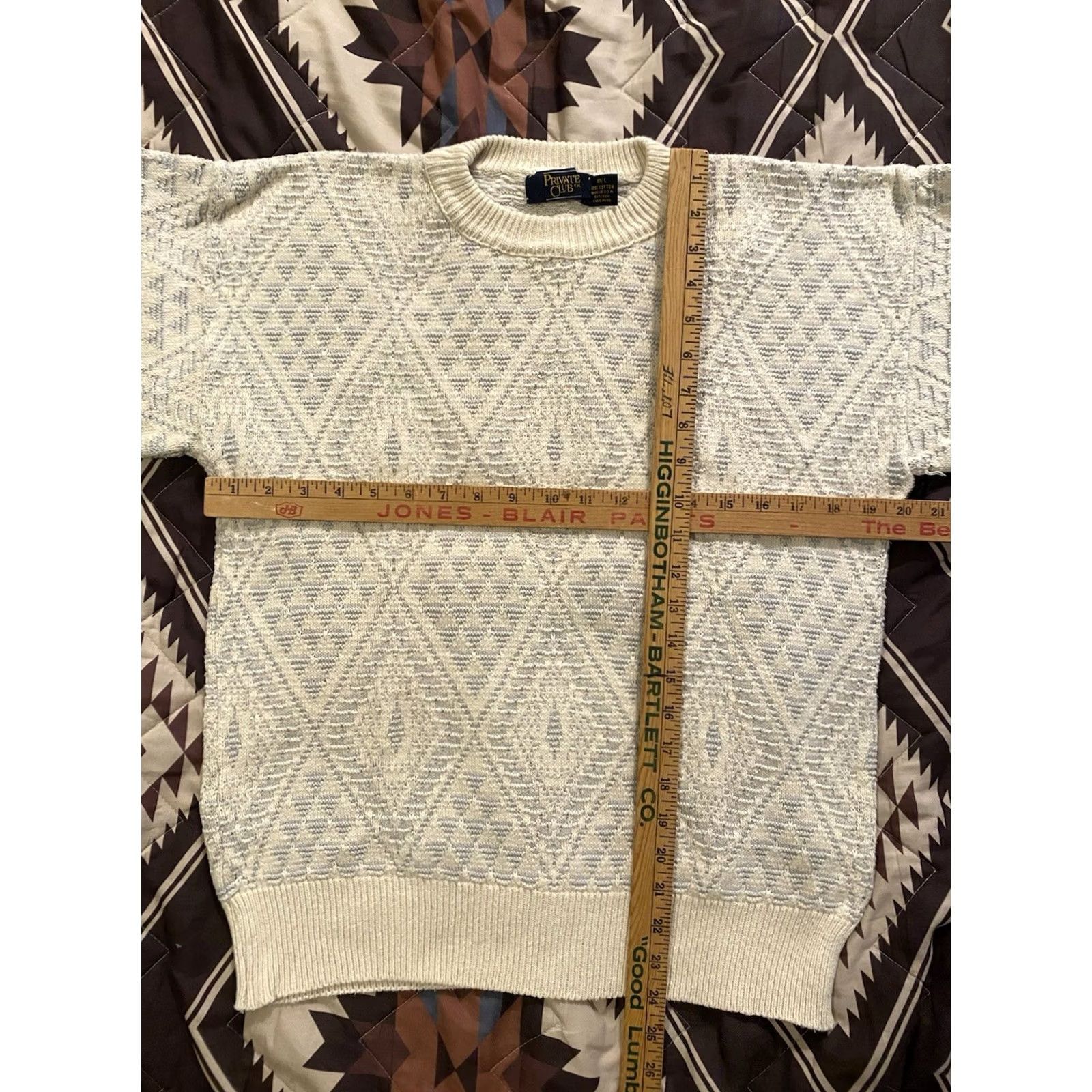 Vintage VINTAGE Private Club 100% Cotton Chunky-Knit Sweater Mens Size L Crew Neck Long Sleeve Ivory Geometric 90s USA Pullover Classic Warmth Size US L / EU 52-54 / 3 - 4 Thumbnail