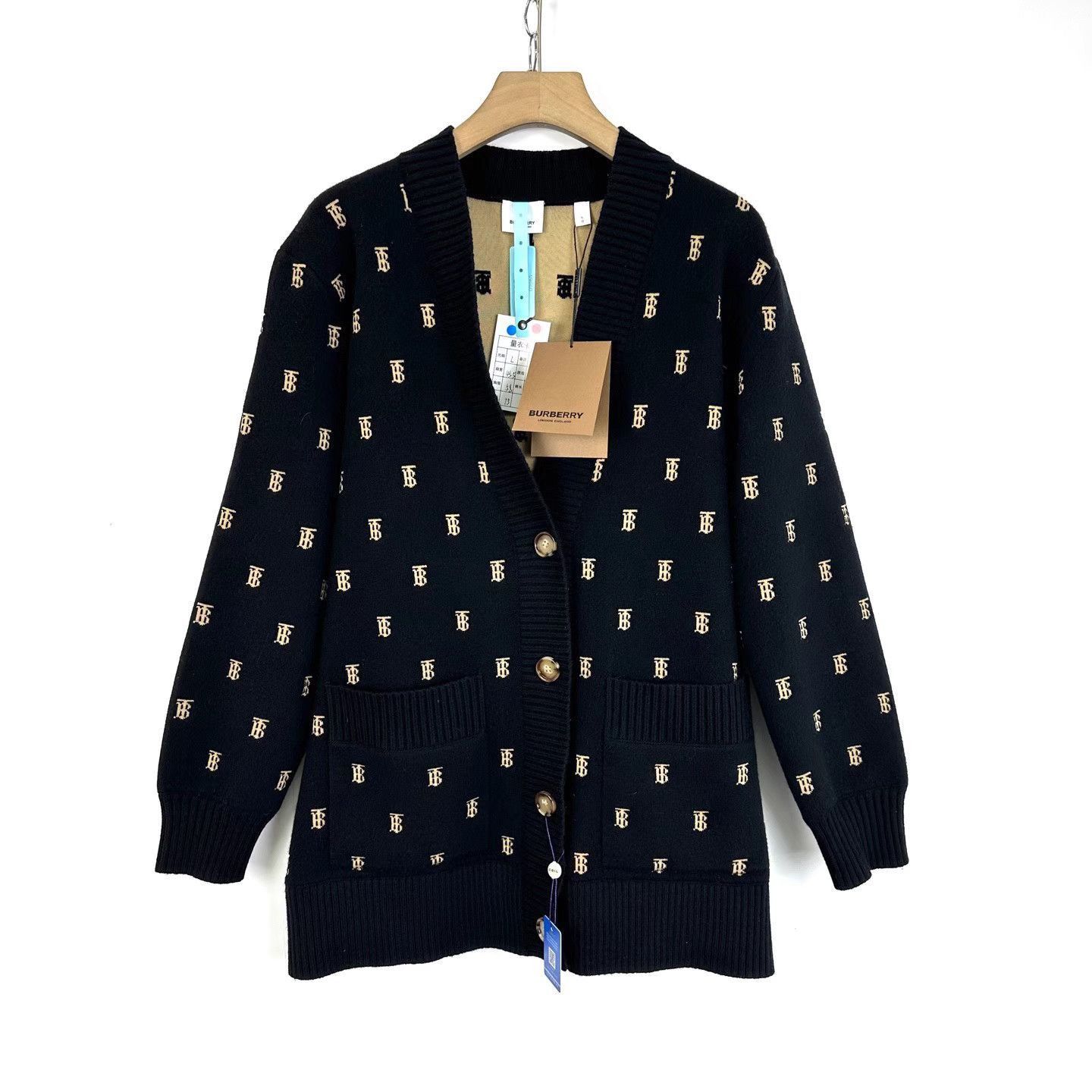 Burberry Black Monogram Pattern Button-Up Cardigan Size US L / EU 52-54 / 3 - 1 Thumbnail