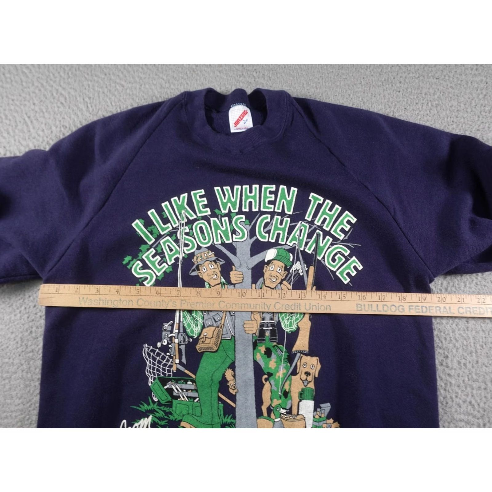 Jerzees VINTAGE Jerzees Sweatshirt Crewneck Mens Large Blue Graphic Print Funny Fishing Hunting Nature USA 90s Size US L / EU 52-54 / 3 - 4 Thumbnail