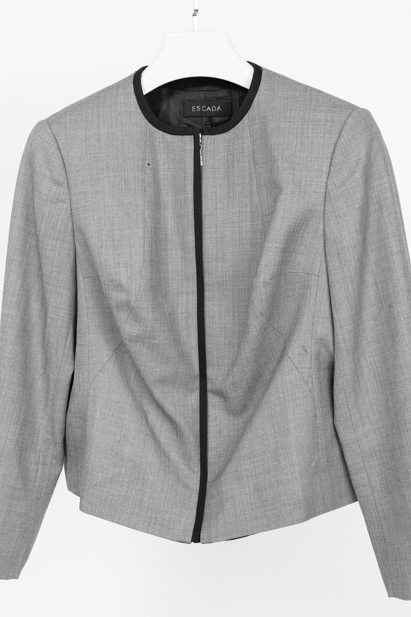 Escada Escada Grey Wool Contrast-Piping Zip Blazer Size L / US 10 / IT 46 - 3 Thumbnail