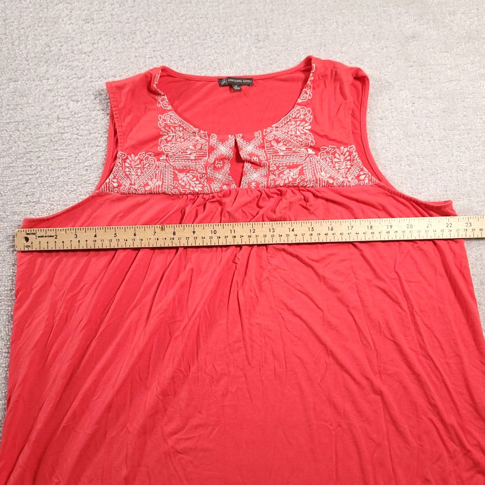 Adrianna Papell Adrianna Papell Top 1X Women Pink Sleeveless Blouse Scoop Neck Embroidered Shirt Tunic Women's Plus Size Pink Embroidered Size XL / US 12-14 / IT 48-50 - 3 Thumbnail