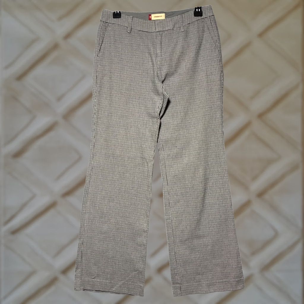 Gap GAP Favorite Straight Fit Trousers Houndstooth Pattern Women's 2 Pants Regular Black Wide Leg? Size 26" / US 2 / IT 38 - 1 Thumbnail