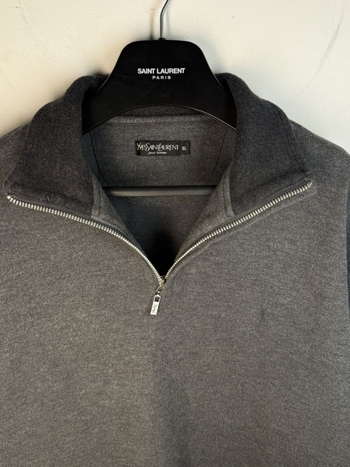 Yves Saint Laurent 90s YSL Sweatshirt 1/4 Quarter Zip Grey Vintage Sweater Size US XL / EU 56 / 4 - 14 Thumbnail