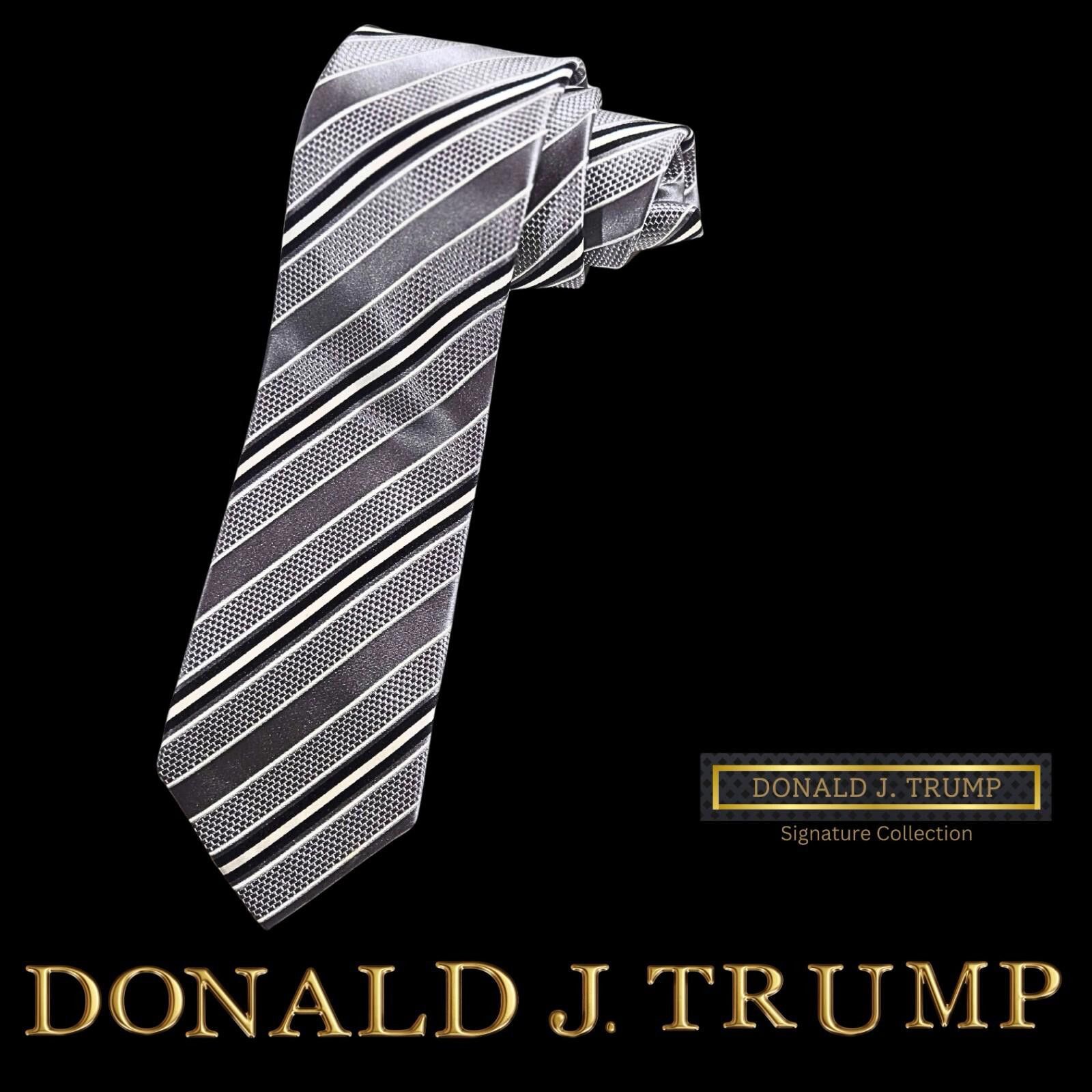 Designer Donald J Trump Necktie Black Silver Striped Silk New Size ONE SIZE - 1 Thumbnail