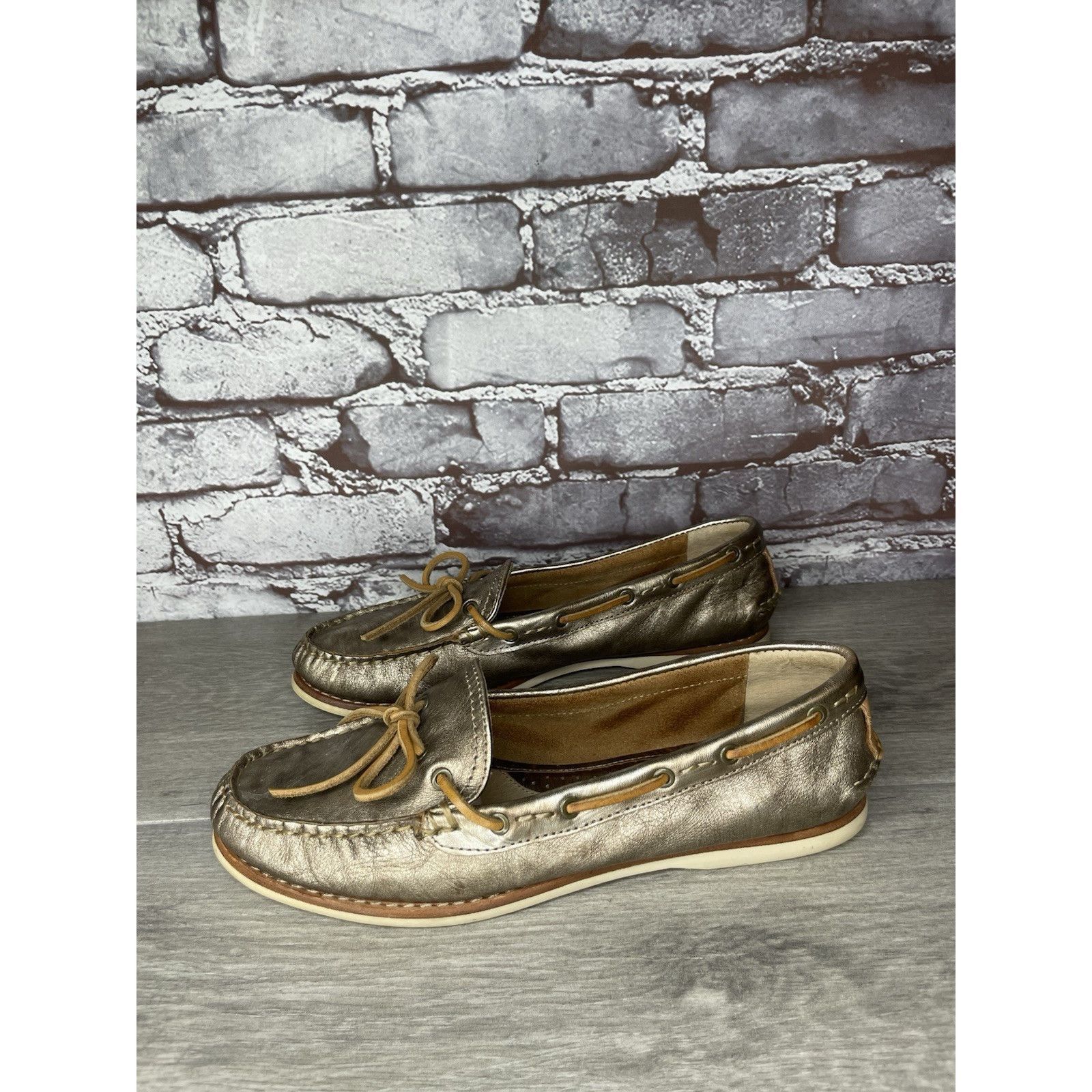 Frye FRYE Quincy Tie Leather Metallic Deck Shoes Gold Boat Shoes Size US 8 / IT 38 - 20 Thumbnail