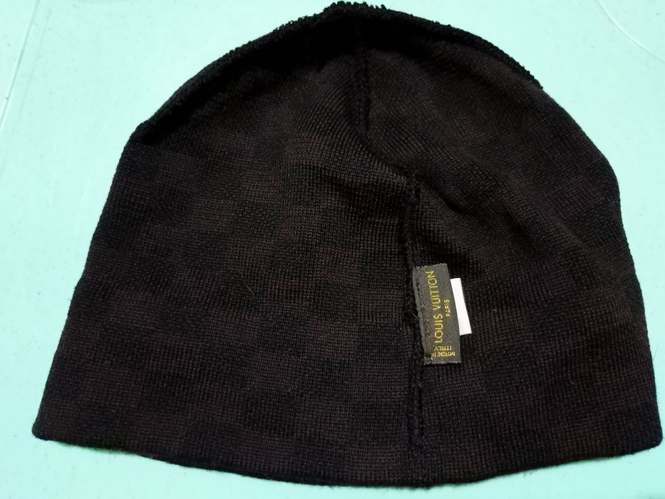 Authentic Louis Vuitton damier hat beanie wool black grey one size