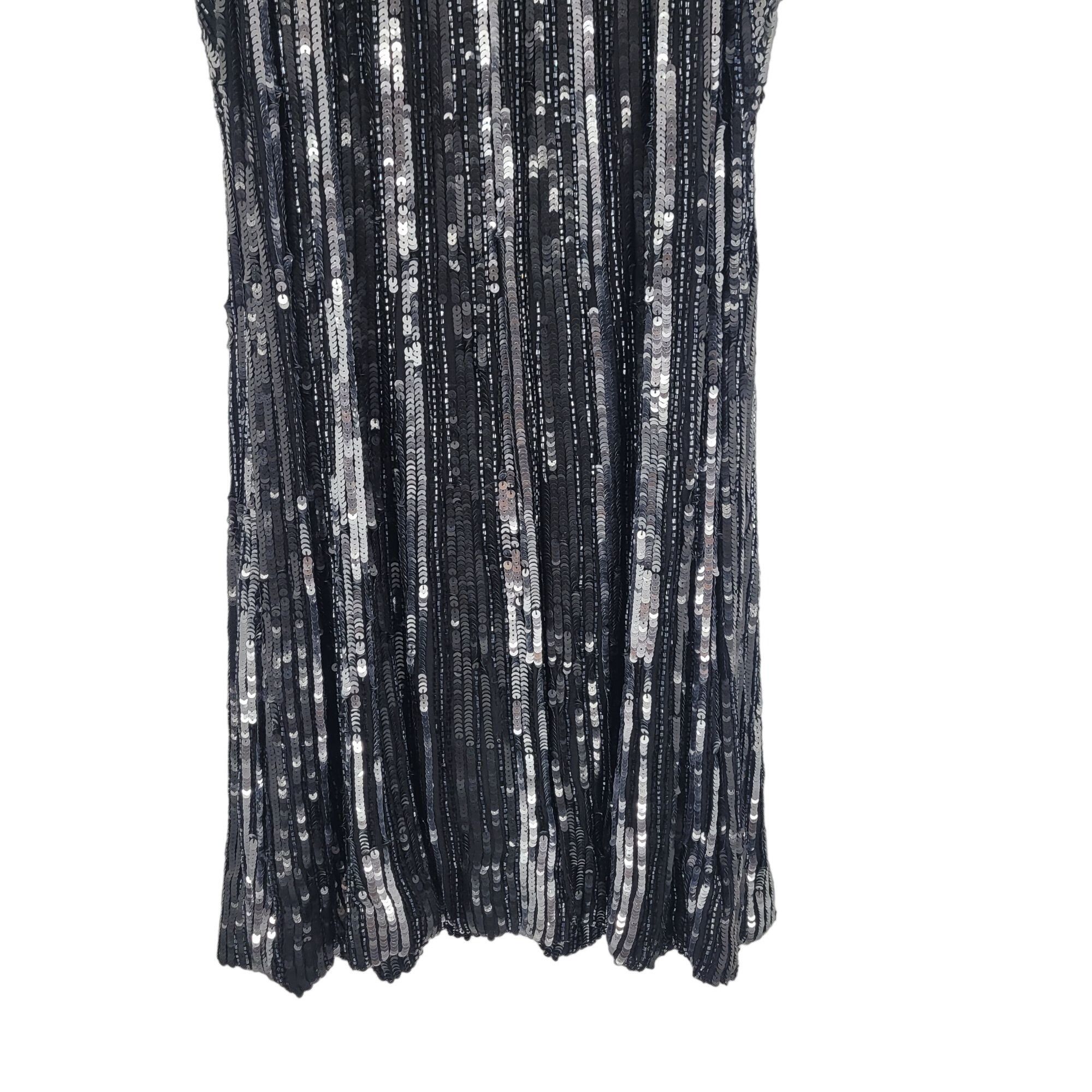 Vintage Vtg 80s Silk Sequin Dress Sz 8 Black Silver Sleeveless Knee Size M / US 6-8 / IT 42-44 - 5 Thumbnail