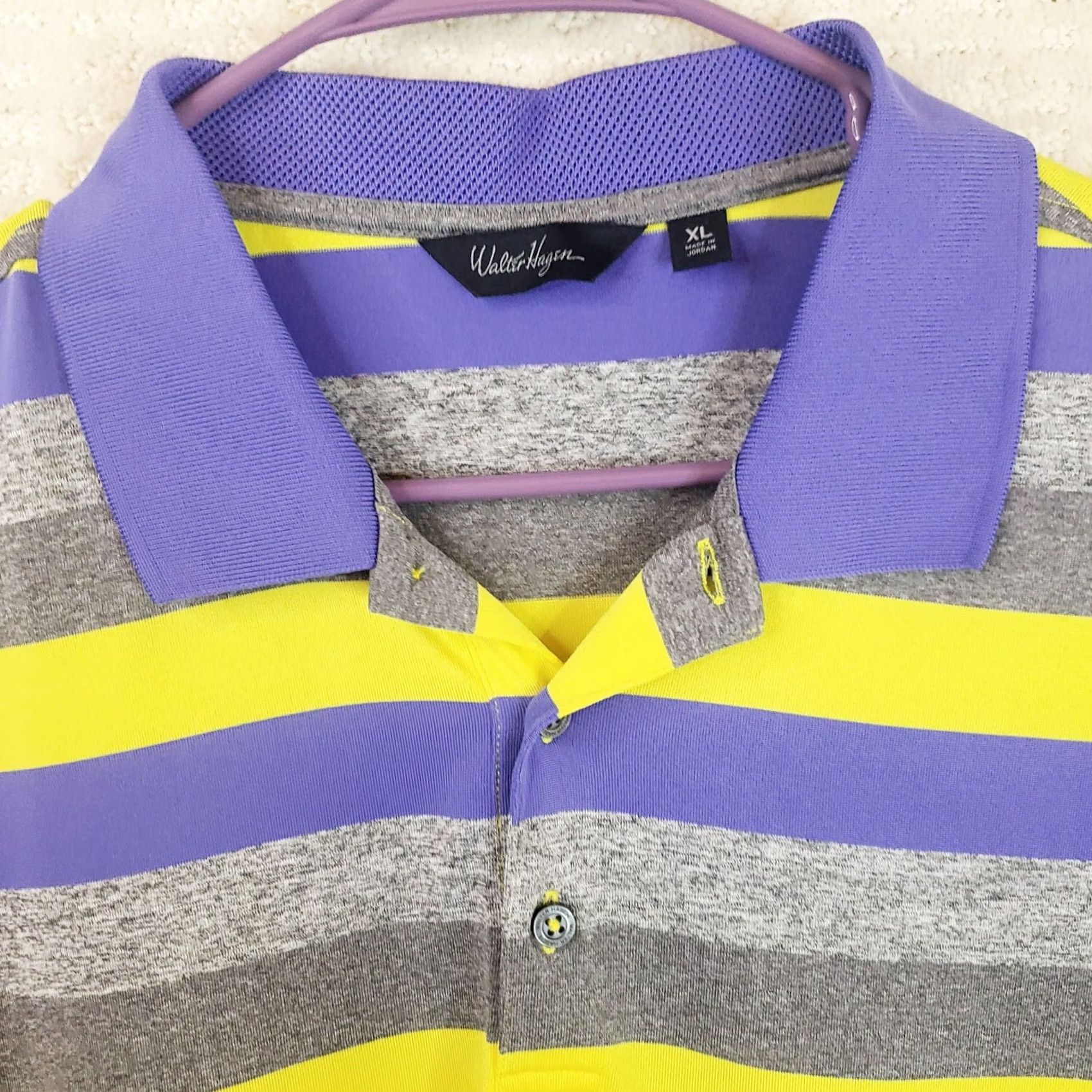 Vintage Walter Hagen Shirt Mens XL Purple Yellow Striped Polo Golf Casual Short Sleeve Size US XL / EU 56 / 4 - 4 Thumbnail