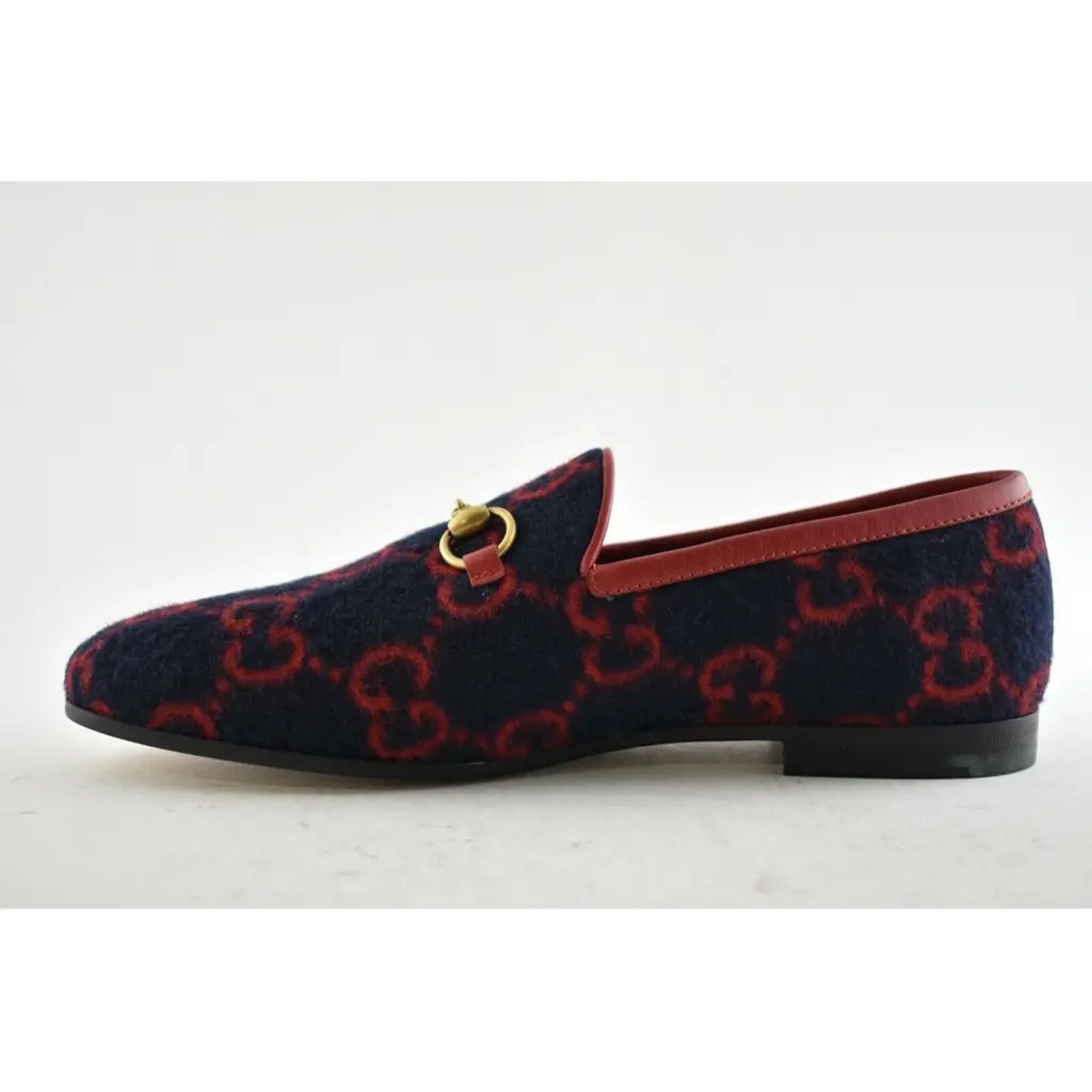 Gucci Gucci New Jordaan Wool Blue Red GG Logo Horsebit Size US 8 / IT 38 - 9 Thumbnail