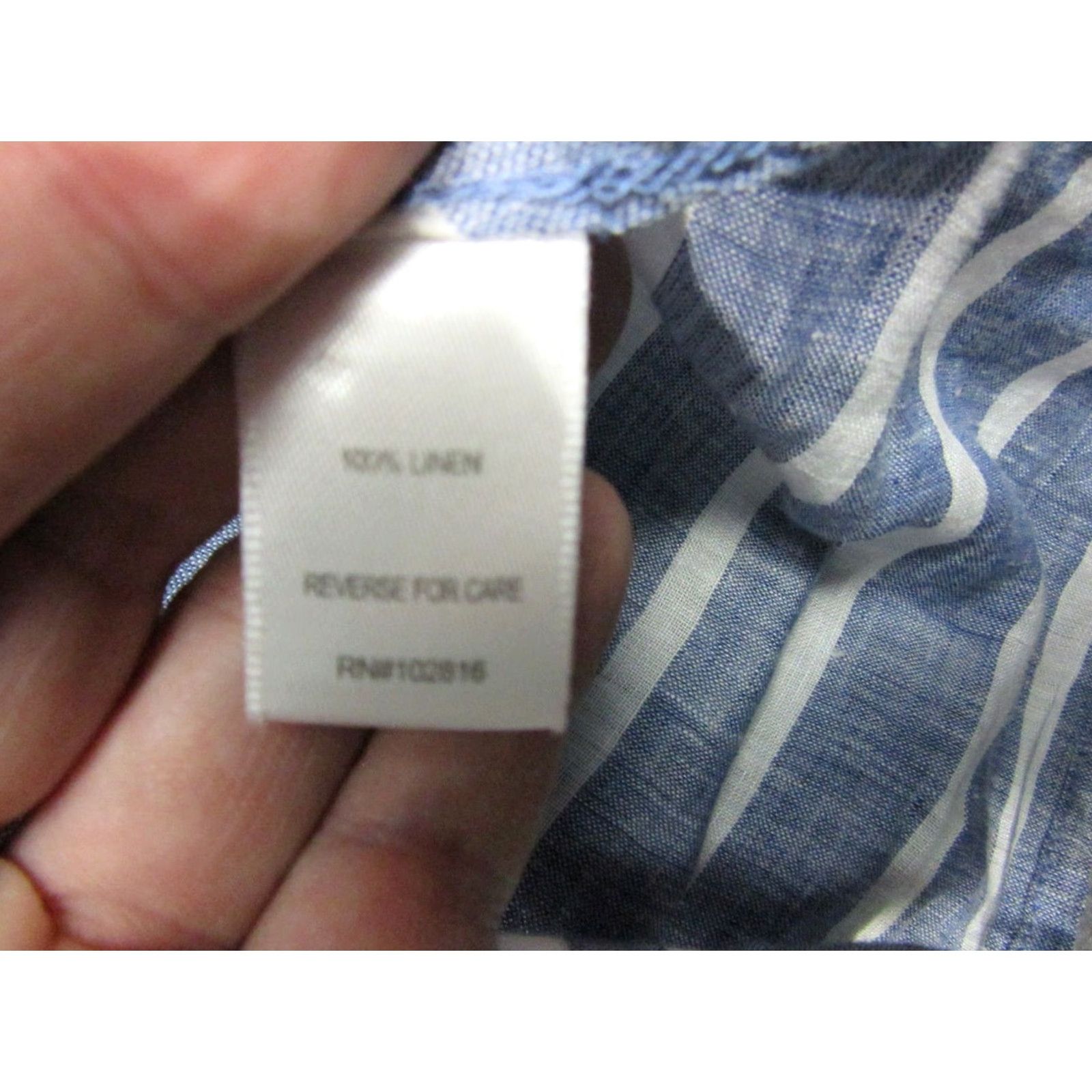 Vintage Garnet Hill Shirt Dress Womens Medium Blue White Striped Linen Button Up Collared Side Slit Casual Size M / US 6-8 / IT 42-44 - 6 Thumbnail