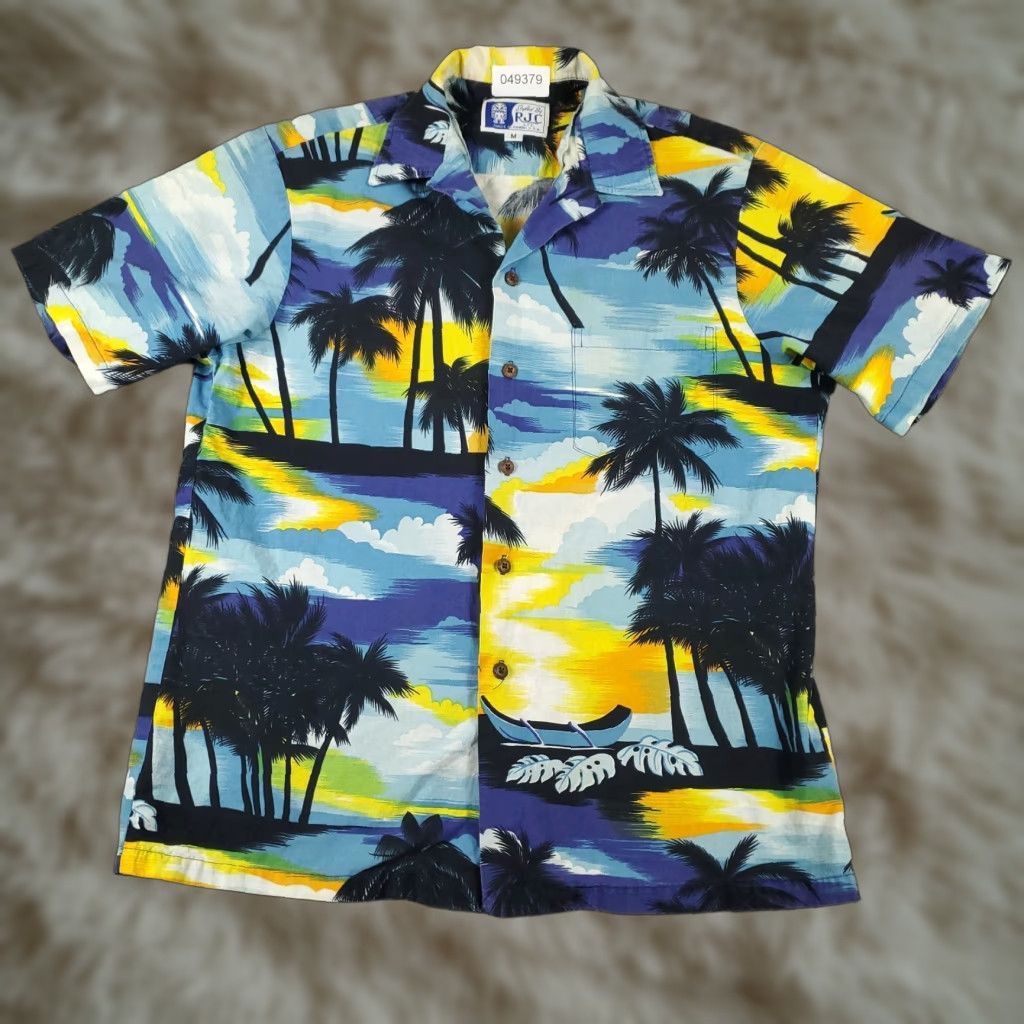 Vintage RJC Hawaiian Shirt Mens Medium Blue Tropical Floral Button-Up Short Sleeve Size US M / EU 48-50 / 2 - 1 Thumbnail