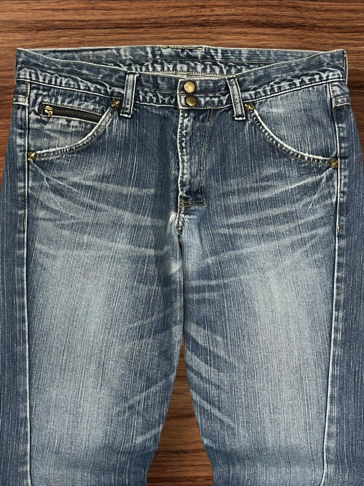 Number (N)ine ⚡️Flare⚡️Vintage Lee Riders Double Button Blue Frayed Leg Jean Size US 34 / EU 50 - 4 Thumbnail
