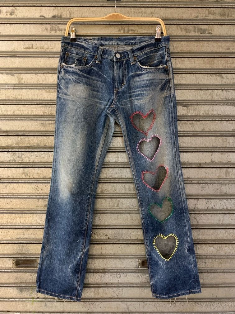 Edwin Edwin Y2K heart hole arcuate distressed jeans Size US 28 / EU 44 - 1 Thumbnail