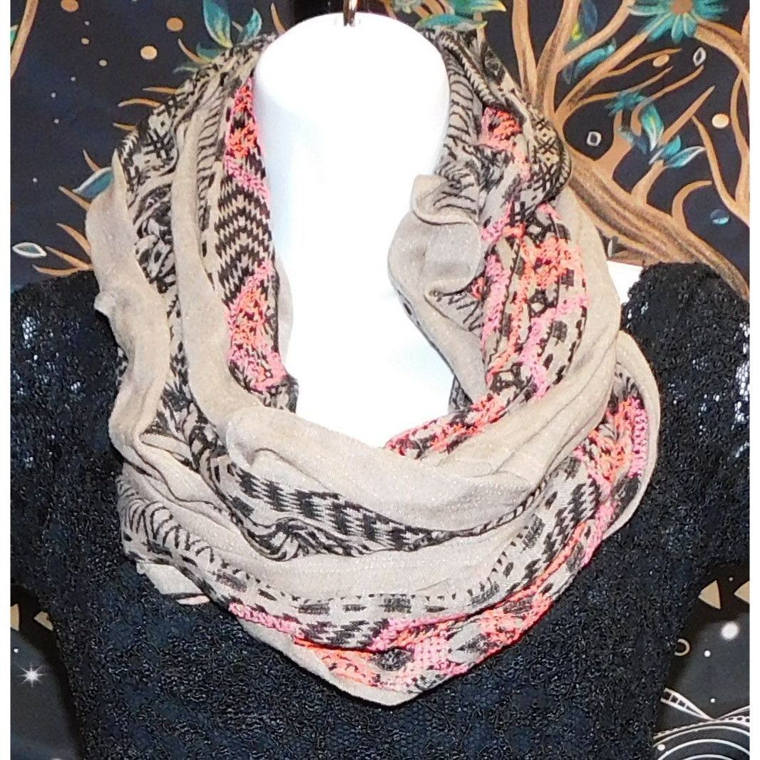 Other Southwestern Infinity Scarf With Bright Embroidery Beige & B Size ONE SIZE - 1 Thumbnail