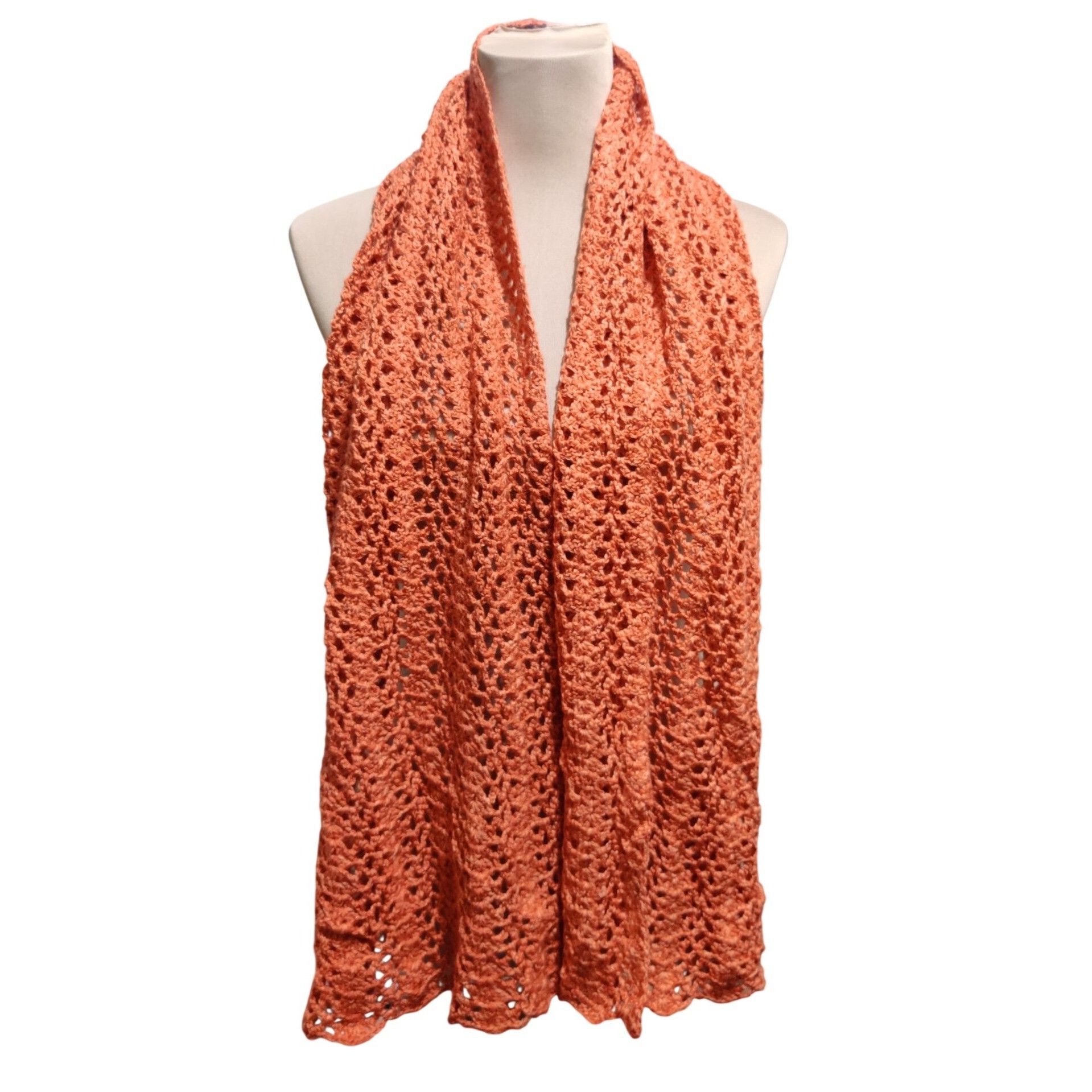 Handmade Handmade Rust Crochet Scarf Open Lace Stitch Vintage Boho Fa Size ONE SIZE - 1 Thumbnail