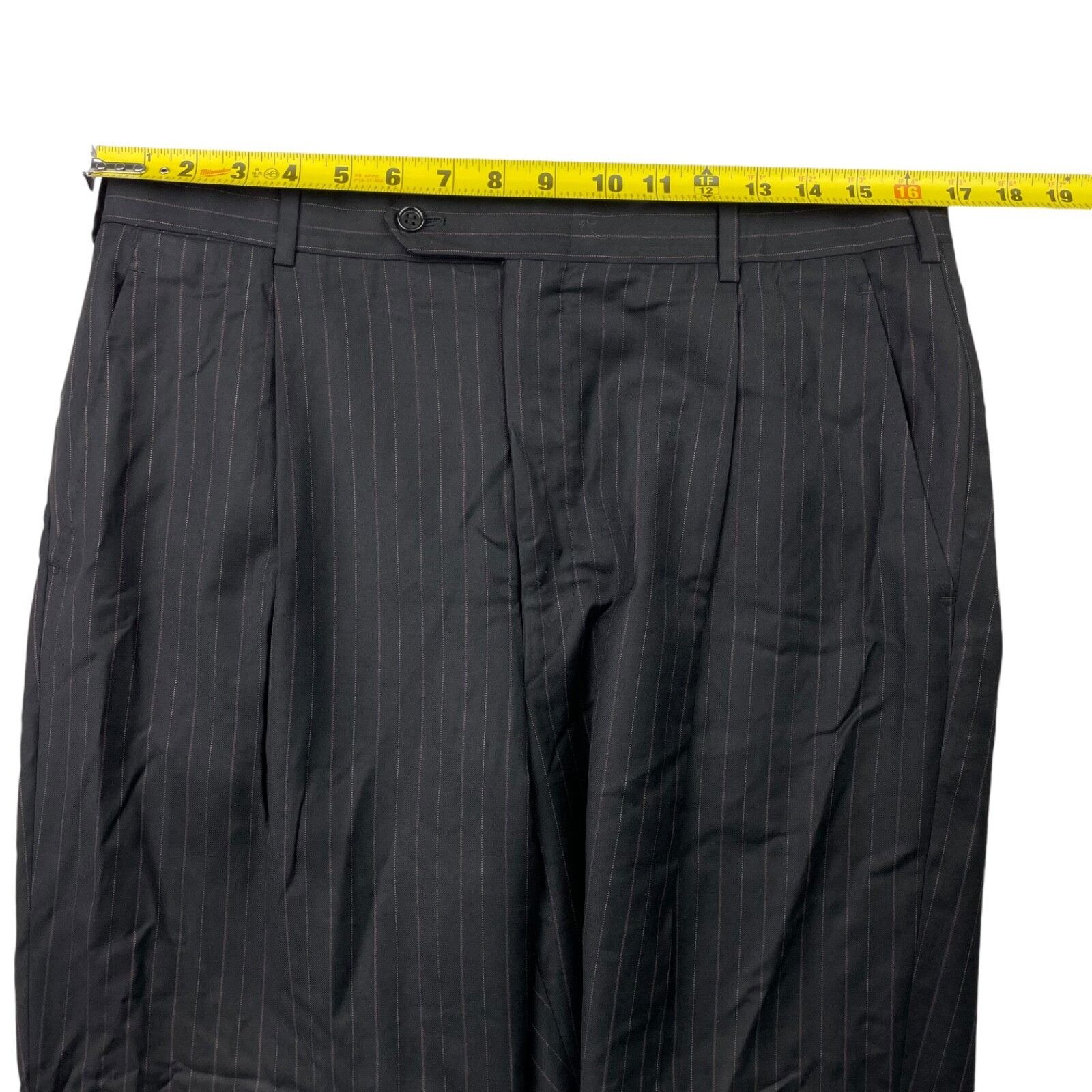 Belvest Belvest Men's 100% Wool 3-Button Suit Black/Pink Stripe • It Size 40S - 18 Thumbnail