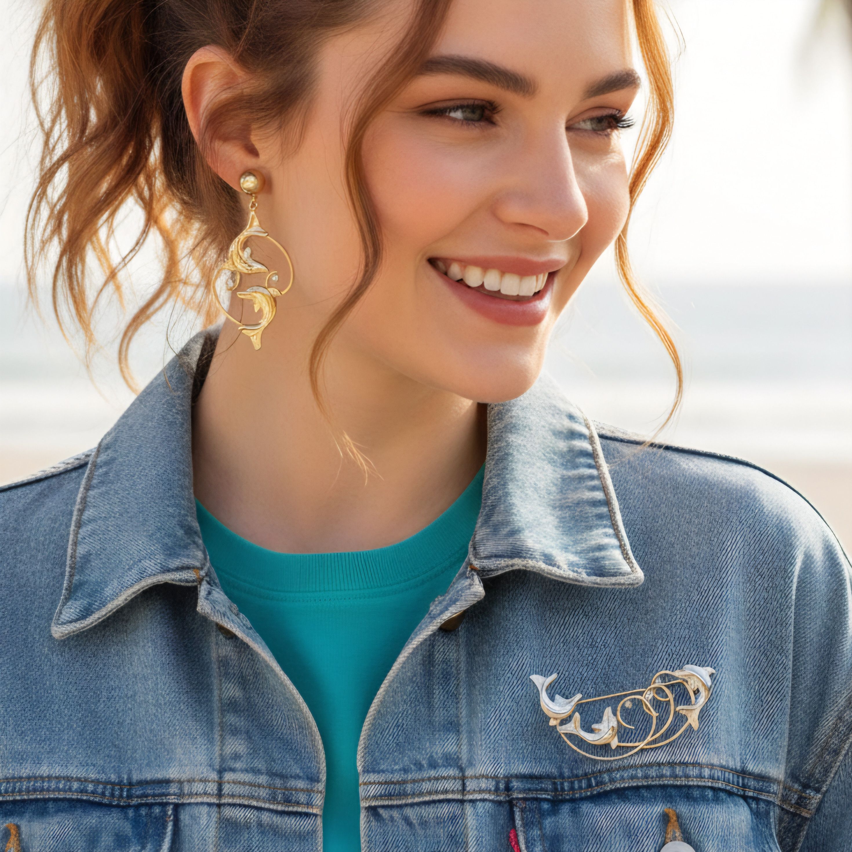 Other Dolphin Earrings & Brooch NEW Vintage 14k Gold Plated Size ONE SIZE - 2 Thumbnail